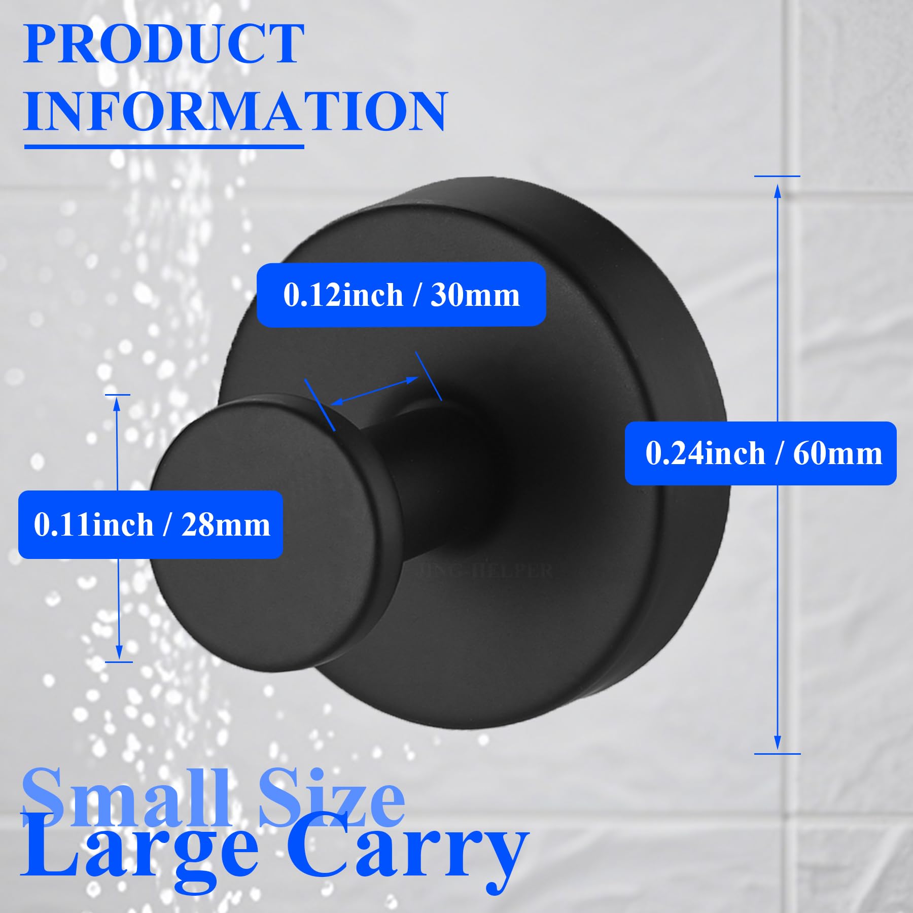 JING-HELPER 4 PCS Suction Cup Hooks for Shower, Shower Hook & Towel Hook for Bathroom, Kitchen, Glass Window, Shower Door, Mirror, Tile – Loofah, Towel, Coat and Bath Robe Hook for Hanging (Black)