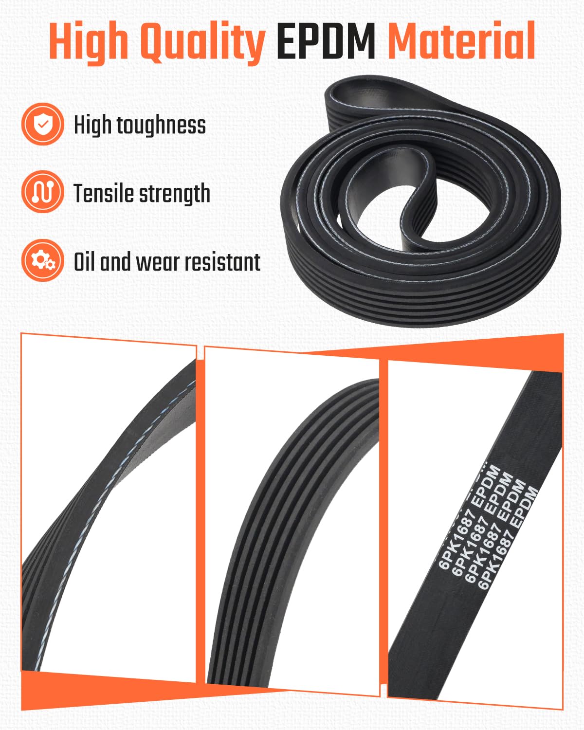 Engine Serpentine Drive Belt 6PK1687 66.38 Inch, Replacement for K060664A 5281374AA, Fit for Dodge Durango V6 3.6L & Fit for Jeep Grand Cherokee WK2/WL 3.6L