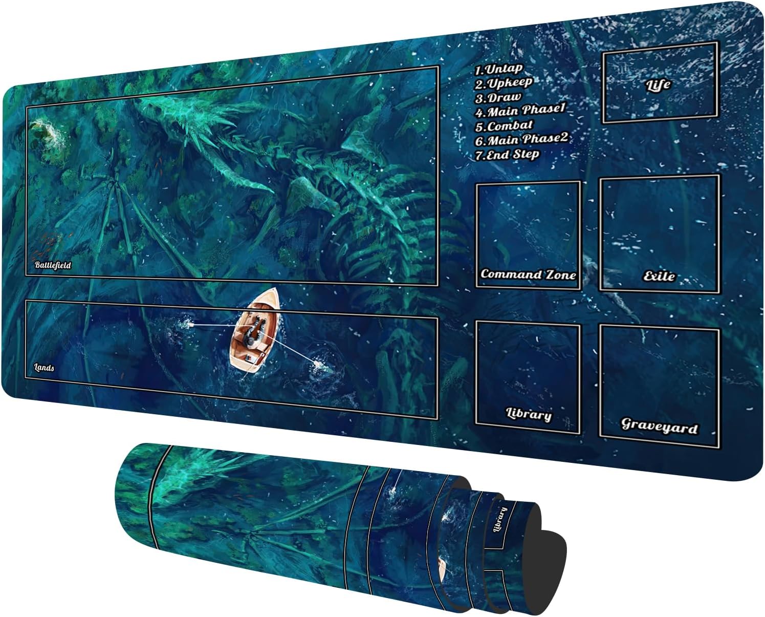 MTG Playmat with Zones, Dragon Playmat TCG for MTG DTCG CCG RPG Ship Trading Card Playmats Smooth Cloth Surface Non-Slip Rubber Bottom Board Games MTG Mat 23.6X 13.7 inches