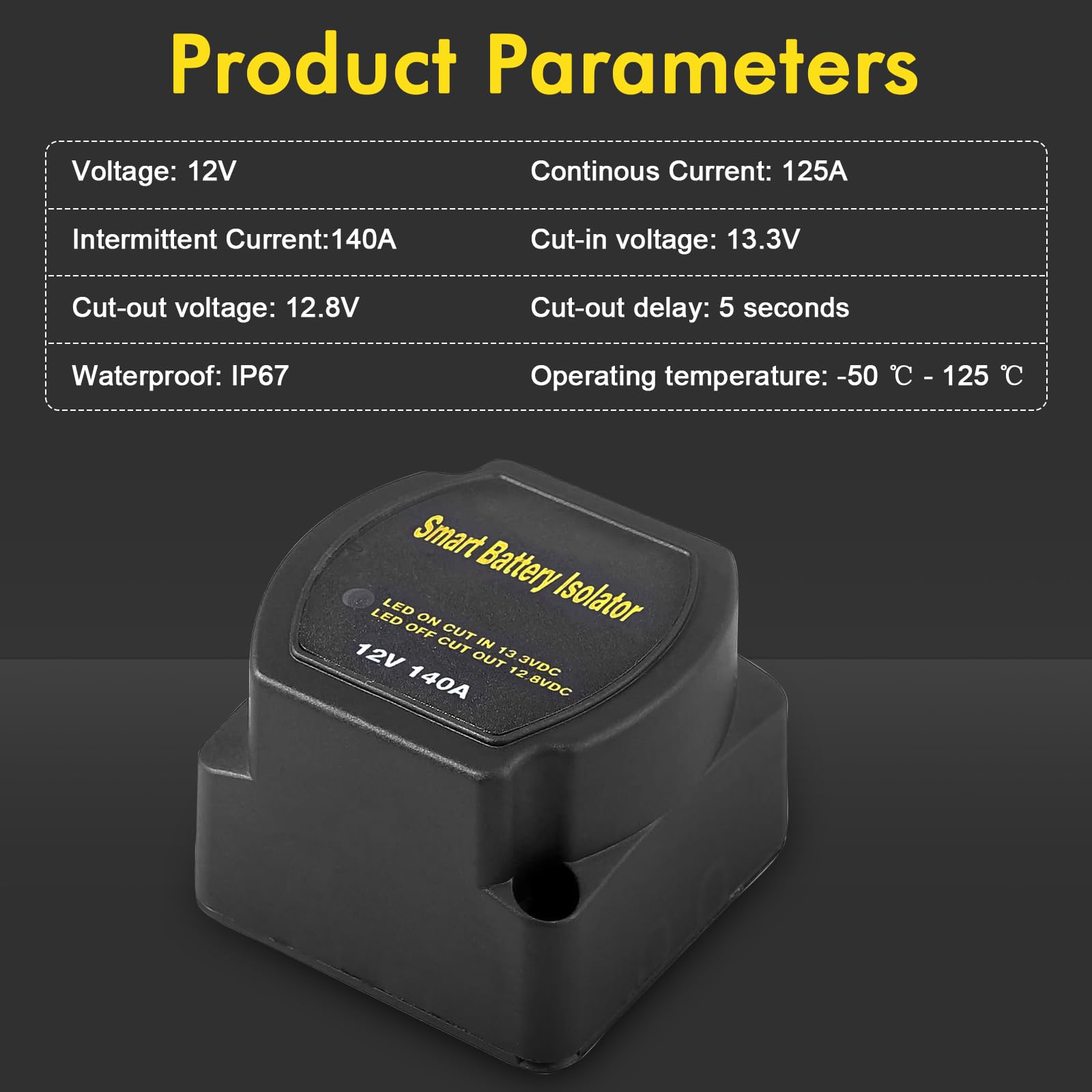 Coupleur separateur batterie 12v 140A, kit d'isolateur de batterie double | dualer batterie relais pour voiture, caravane, tout-terrain, camion, SUV, camping-car, bateau