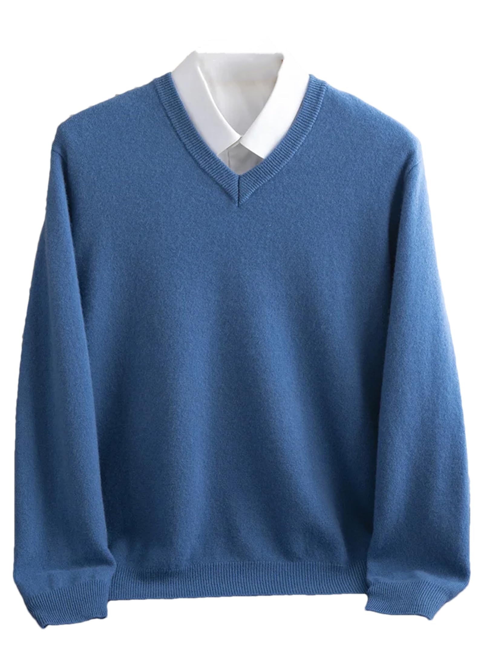 Adhdyuud Maglione invernale da uomo in lana merino con scollo a V a maniche lunghe in cashmere spesso
