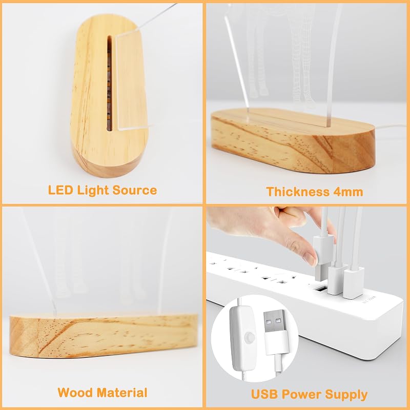 BootyBay 3D Jóga LED Éjjeli Lámpa - Meditációs Asztali Világítás Meleg Fénnyel, Fa Talppal - USB Dekorációs Lámpa Ajándékba Nőknek, Lányokna