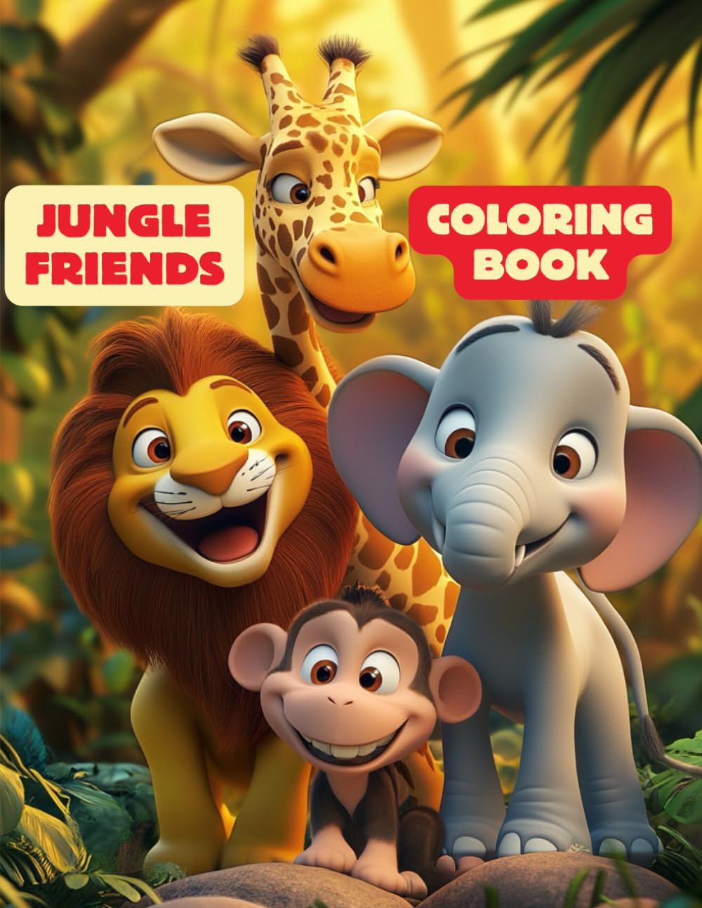 Jungle Friends Coloring Book: Cute and Fun Jungle Animals Coloring Book for Kids Ages 3-6