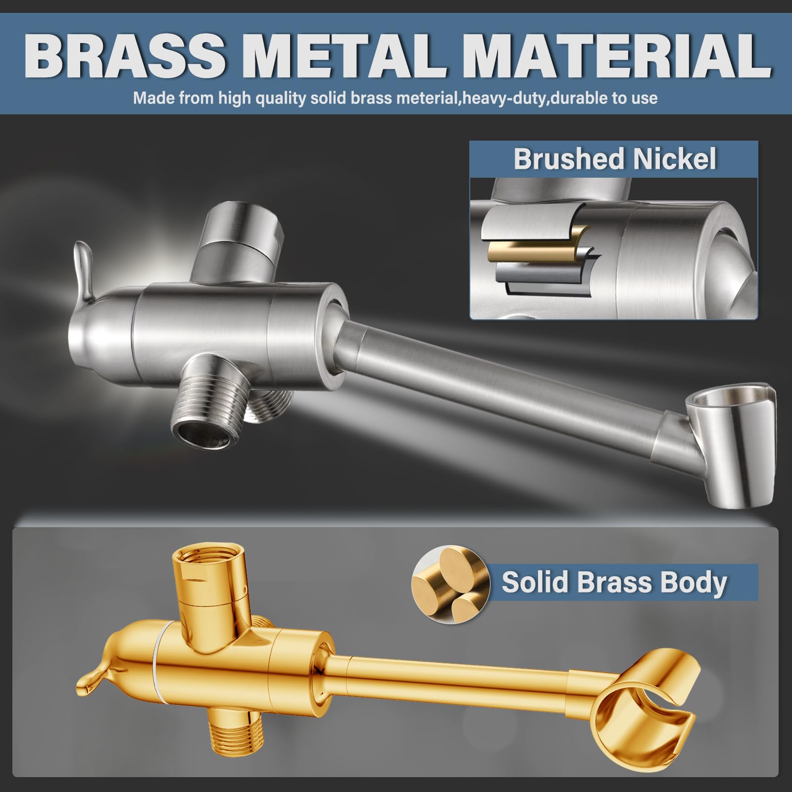 YDmeet - Válvula desviadora de ducha de metal con soporte de ducha de mano, desviador de cabezal de ducha de 3 vías mejorado para cabezal de ducha de mano y fijo, desviador universal de ducha G1/2,