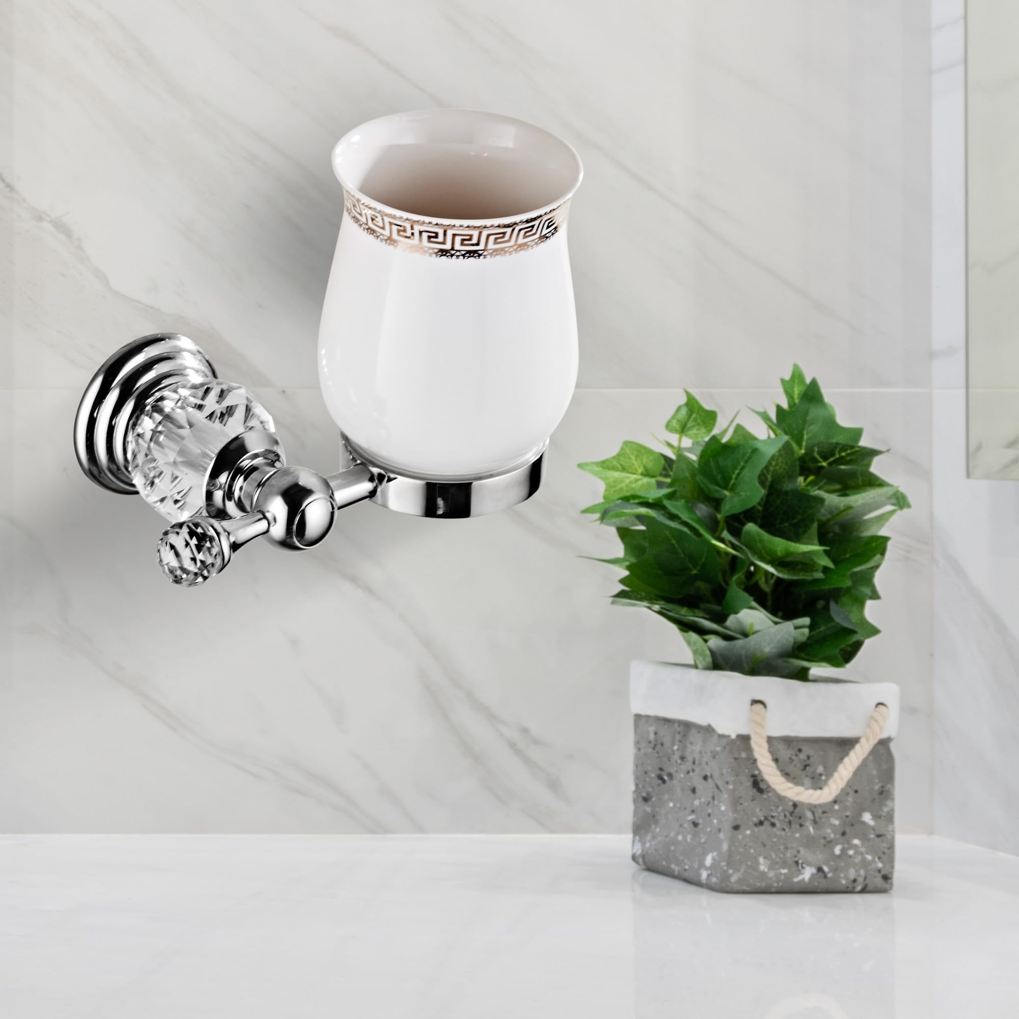 Soporte para cepillo de dientes, organizador de baño doble cromado con detalles de cristal plateado, acero inoxidable duradero, fácil instalación para el hogar u oficina. Accesorios de baño