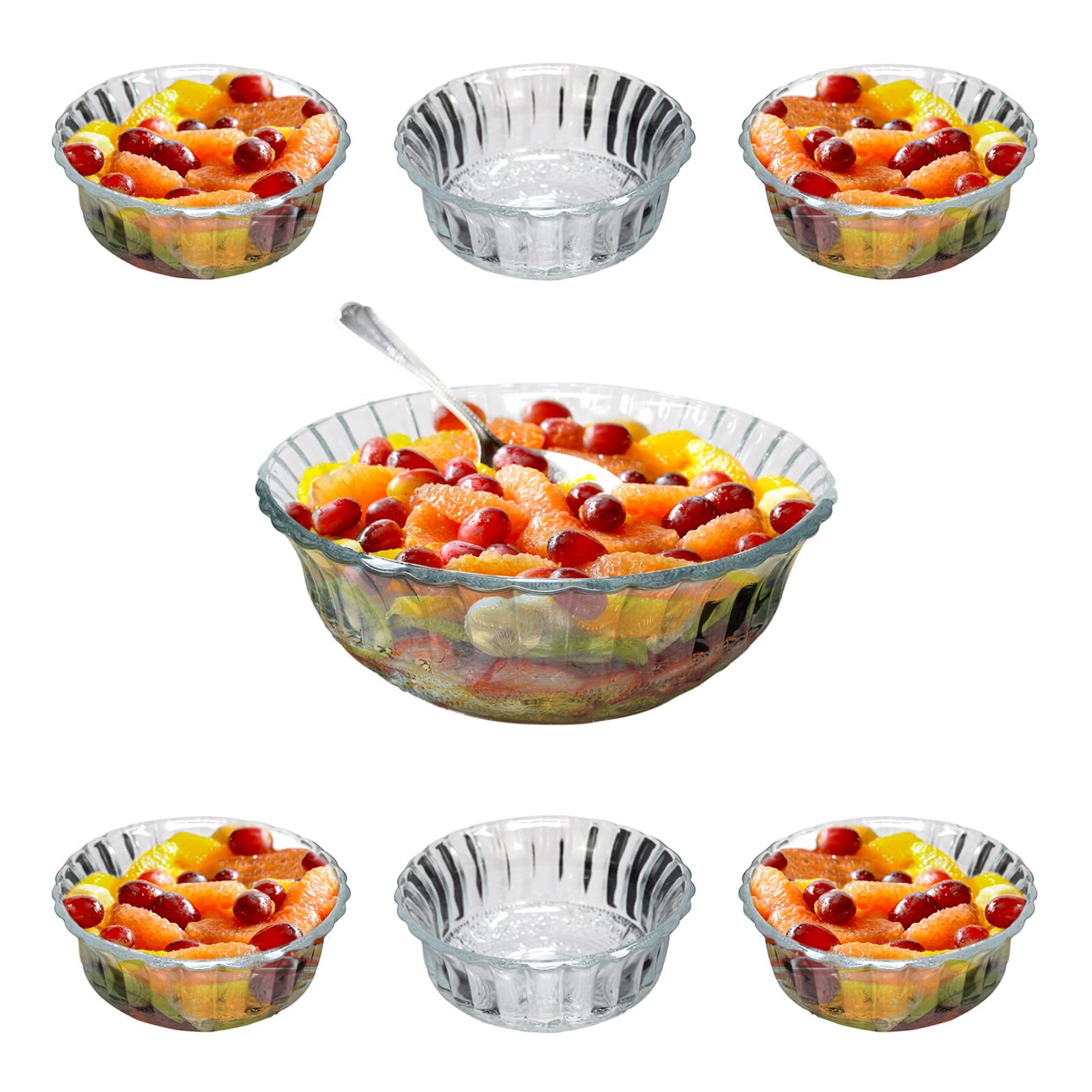 Toyo Nasic Glass Trifle Bowls Footed Large 7 Piece Set Dessert Mini Trifle Fruit Salad Stem Dishes Cut Glass Serving Bowls Deep Sundae Pudding Ice Cream Prawn Cocktail Salad Bowls