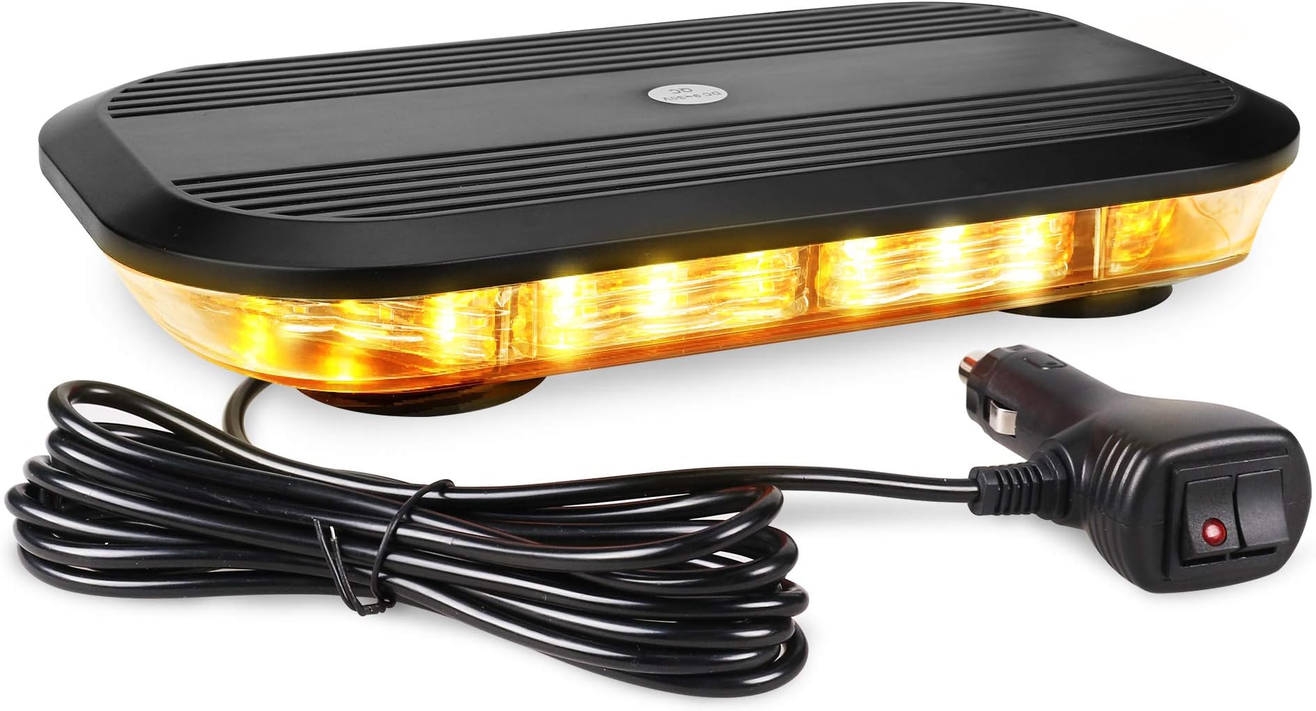 Emergency Lights for Vehicles – Strobe Lights for Trucks and Cars – 12V-24V Strobe Mini Light Bar – 30 High Intensity LEDs 12 Flash Modes Strong Magnetic Mount Cigarette Lighter Plug (Amber)