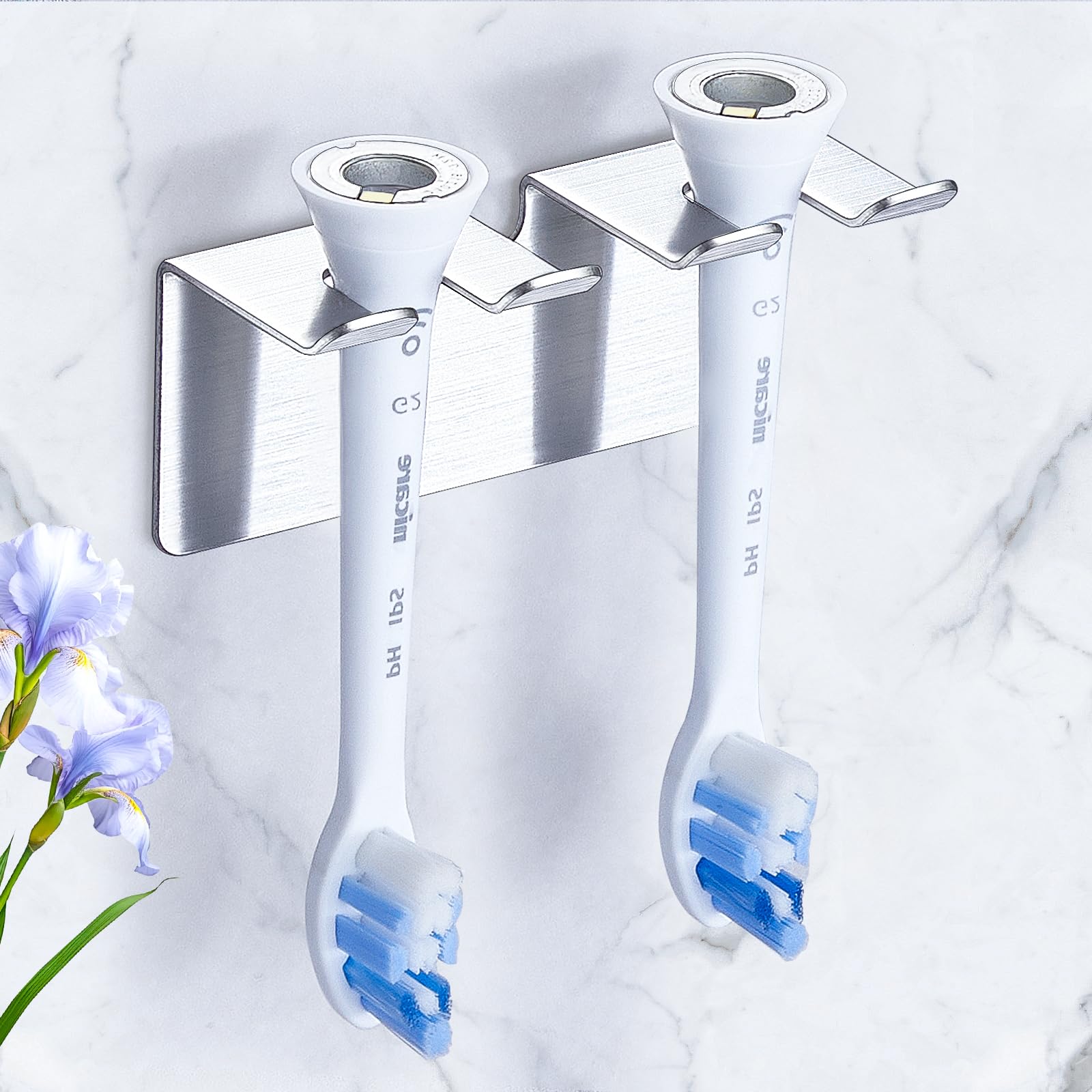 Portaspazzolino Elettrico In Acciaio Inox - Senza Fori, Autoadesivo, Con Supporto Per Testine E Accessori - Foto 8