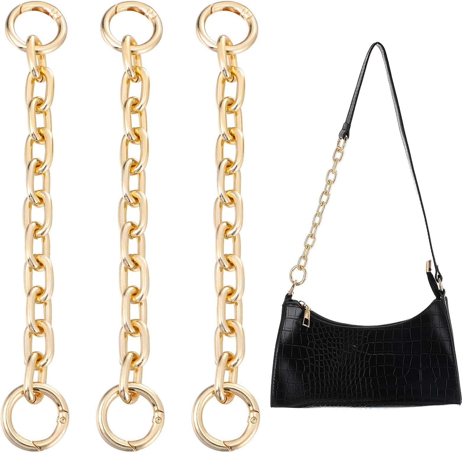 KASTWAVE Purse Chain Strap,Handbag Shoulder Strap Extender Gold Bag Strap Charms for Body Purse Bag Shoulder Strap Extender Supplies 7 Inch Length-3 PCS