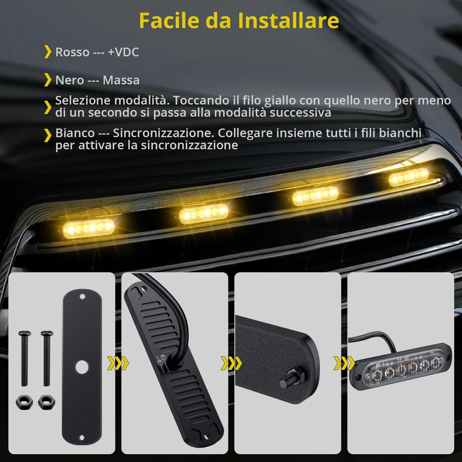 PROZOR Luce di Emergenza per Auto 6 LED Stroboscopica 18 Modalità Lampeggiante Luci di Recupero Ambra Impermeabile per Veicolo Camion Fuoristrada SUV