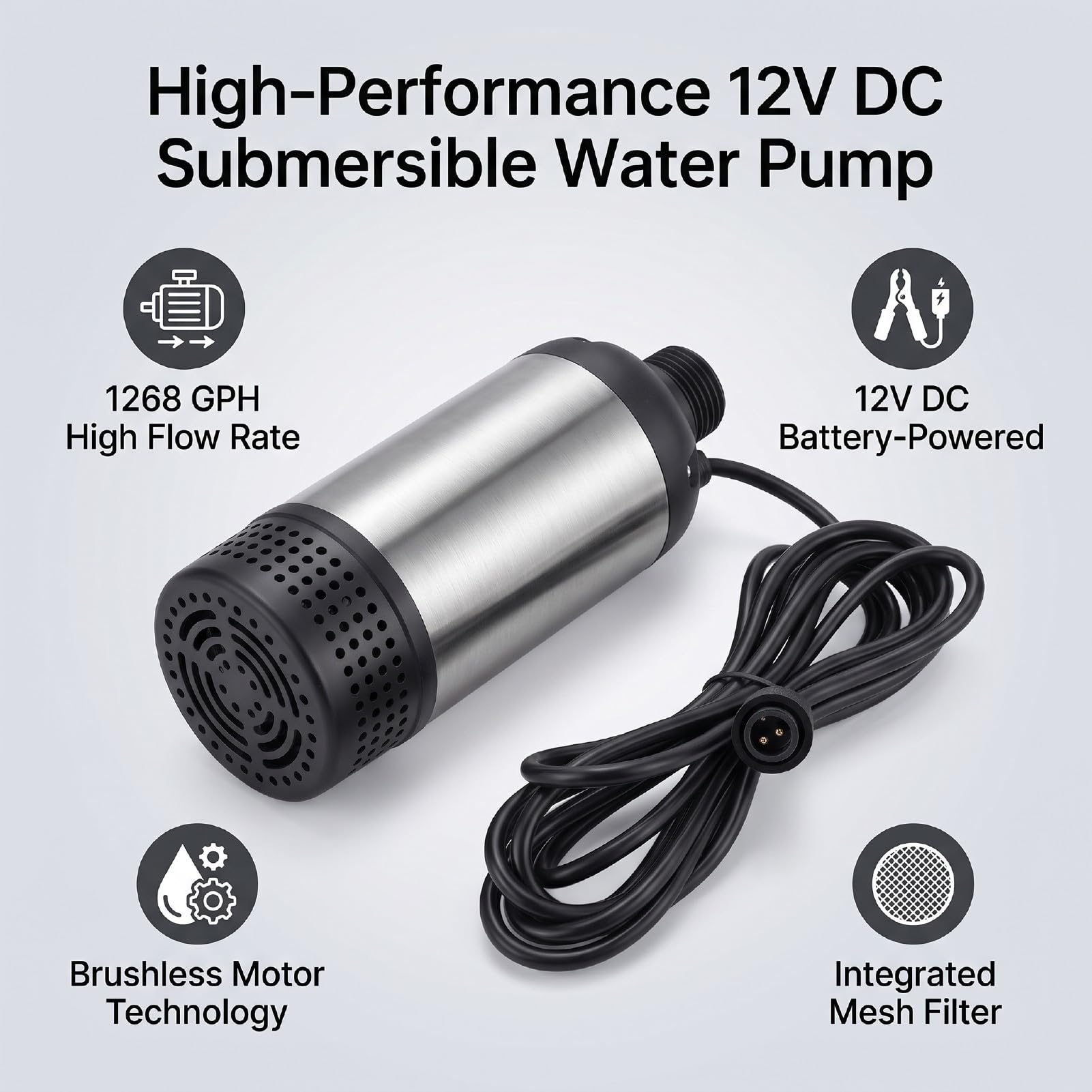 Fafeicy Bomba de Agua Sumergible Portátil, Bomba de Achique 12V DC 1268GPH