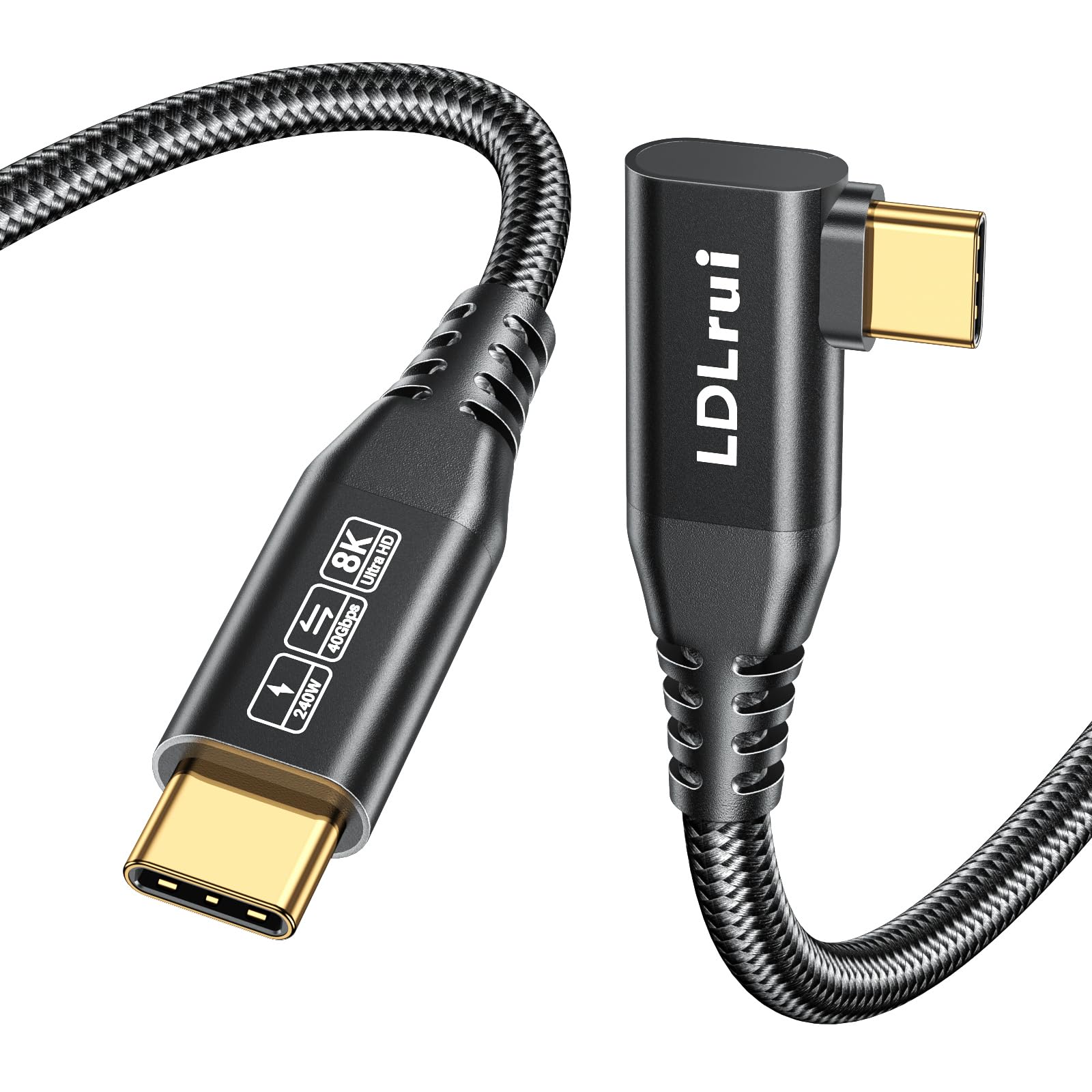 USB C Monitor Cable 8K@60Hz/4K@144Hz,3FT Right Angle USB C Video Cable, 40Gbps USB 4 High Speed Data Transfer, 240W Type C Charger Fast Charging for