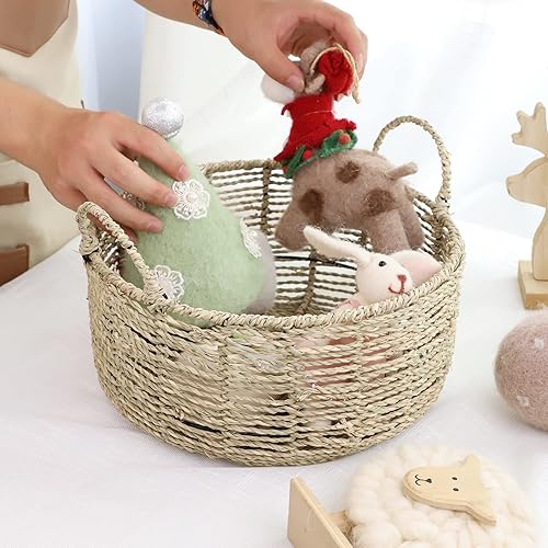 Miniatura 5 de Cesta de almacenamiento redonda hecha de hierba marina con asas (12.01 pulgadas de profundidad x 5.51 pulgadas de alto)