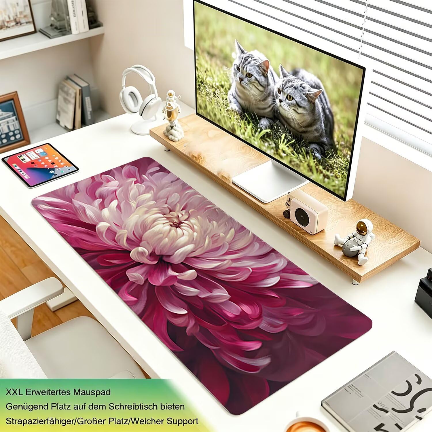 Tappetino Mouse Gaming XXL, Mousepad 1200x600x4mm rosa fiore-3 0x0-143 | Tappetino Scrivania con Base in Gomma Antiscivolo Bordi Cuciti per Computer, PC, Migliora la Precisione e la Velocità