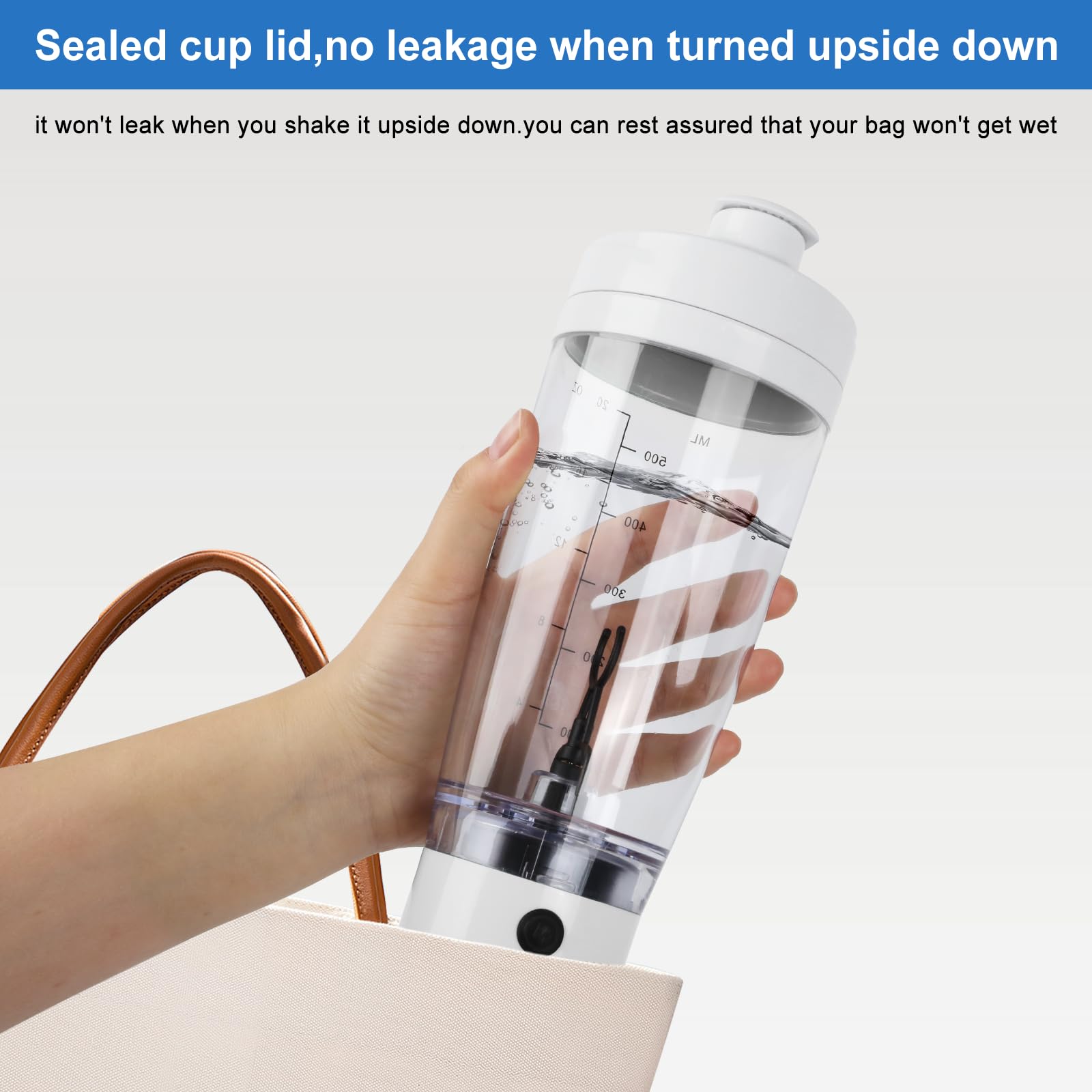 600 ml Shaker Proteine Elettrico, Bottiglia shaker, Senza BPA, Portatile Mixer Cup, Tazze Shaker ricaricabile USB C per Frullati Proteici, Protein Shaker Bottle per Frullati Proteici - bianco