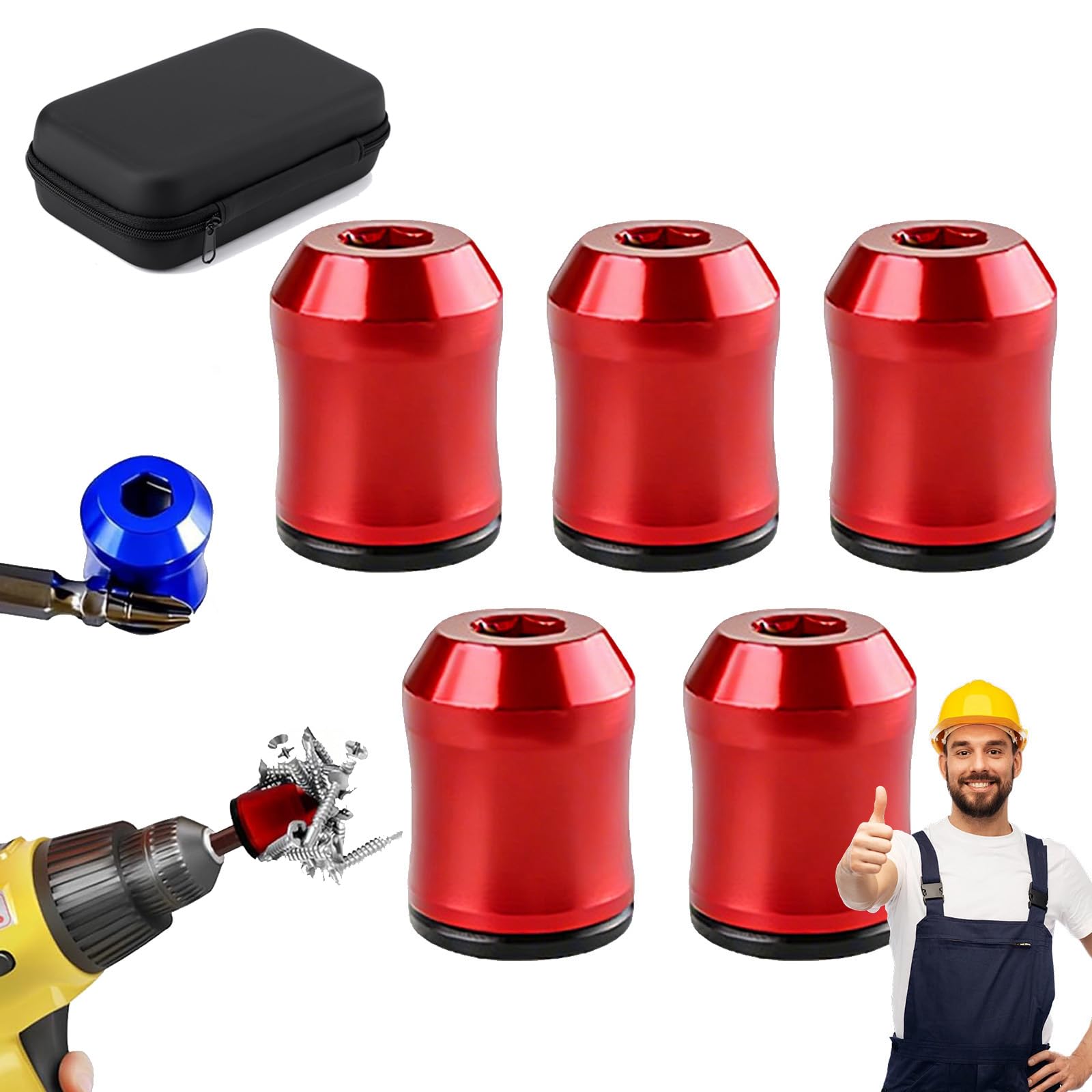 Magnetizer & Demagnetizer Tool Set, 3pcs Screwdriver Head Magnetic Ring, Magnetizer Demagnetizer Tool, 1/4 Inch Universal Screwdriver Head Magnetic Ring Screw Holder for Drill & Screwdrivers (M-1)