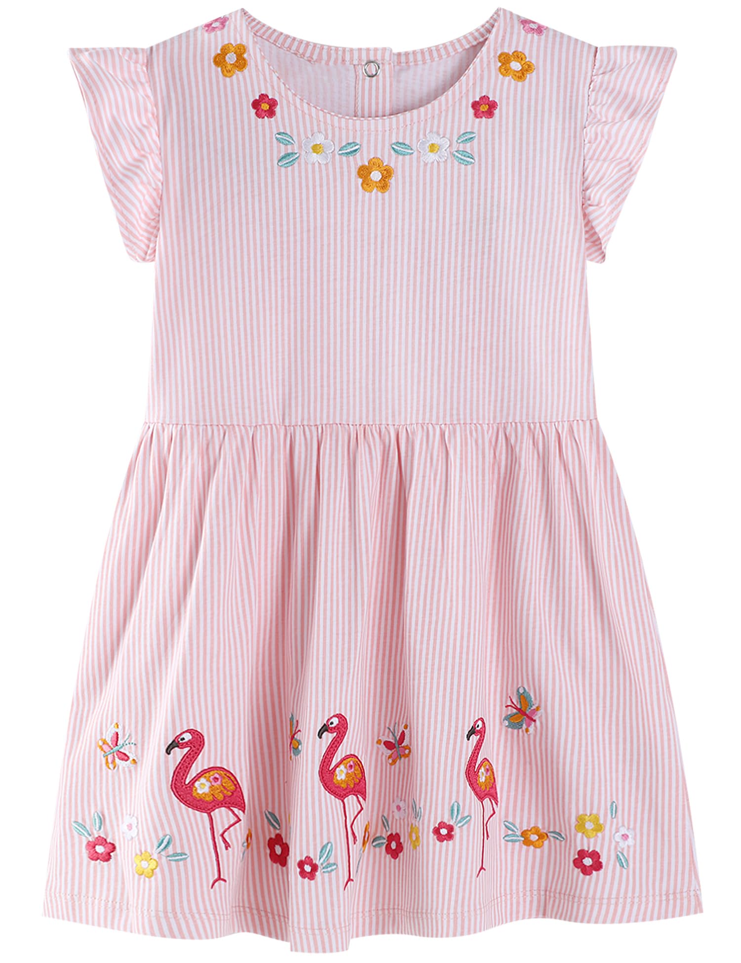 Hongshilian Toddler Girls Cotton Casual Dress Summer Playwear Short Sleeve Shirt Dresses