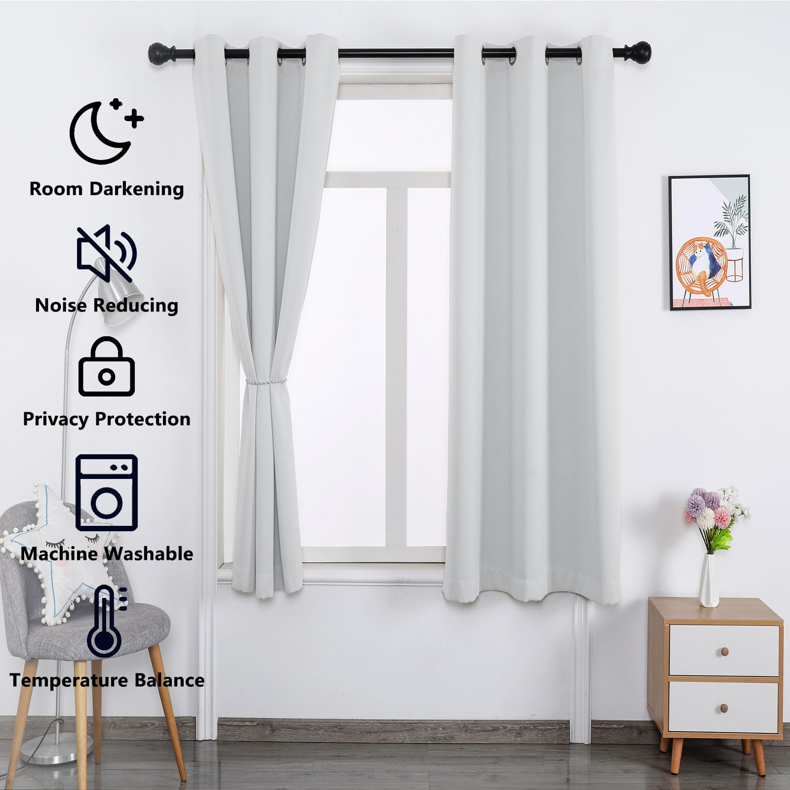 Generisch vorhänge Verdunklungsvorhang 1er Set mit Ösen Thermo Verdunklungsvorhang 160x140cm (LxH) Fenstervorhang Blickdicht Vorhang Lärmschutz Gardinen Babyzimmer Vorhang für Schlafzimmer Wohnzimmer