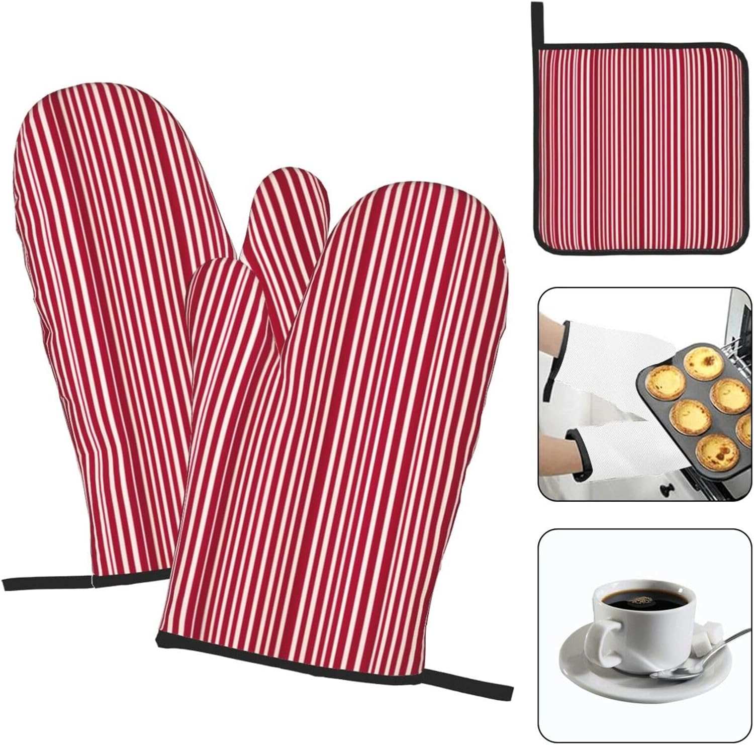 Plaid Red and Black Print Heat Resistant Microwave Gloves, Used for Baking, Cooking, and Fashion Kitchen Essentials