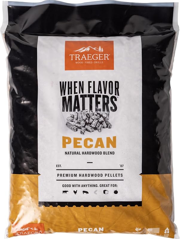 Traeger Grills Pecan Pellets de madera 100% natural para fumadores y parrillas de pellets, barbacoa, hornear, asar, bolsa de 18 lb