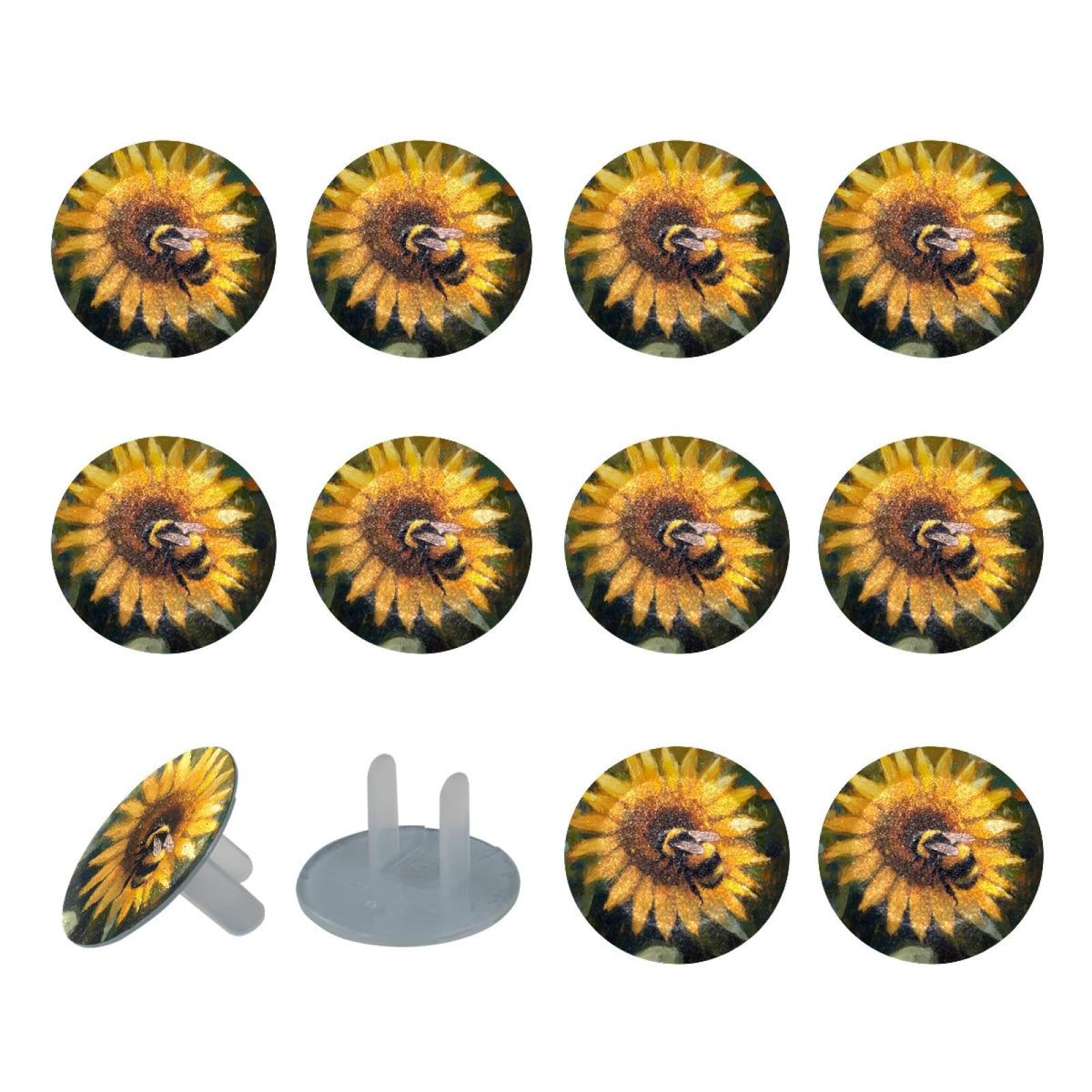 24 Pcs Child Proof Outlet Covers Bee on Sunflower Electrical Safety Socket Protection Caps, 2-Prong Power Wall Plates