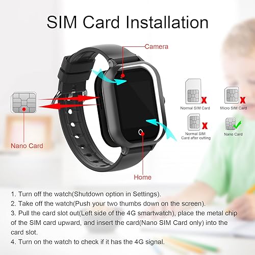 Miniatura 6 de wonlex Reloj inteligente para niños con rastreador GPS y llamadas, relojes inteligentes 4G para niñas y niños con tarjeta SIM, cámara SOS, voz y