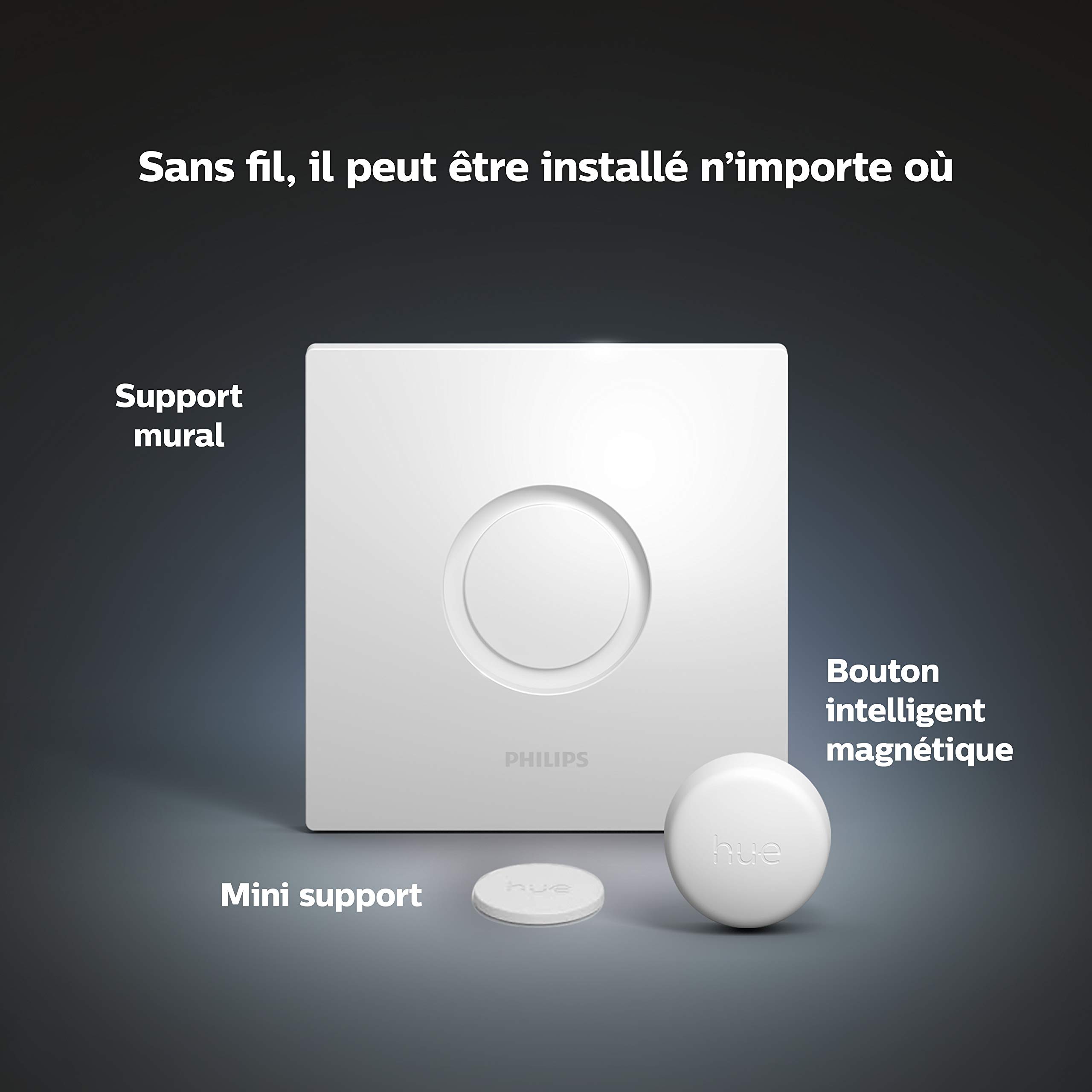 Philips Hue Kit de démarrage Ampoules LED Connectées White E27 Pack de 3, Pont et télécommande Smart Button Fonctionne avec Alexa