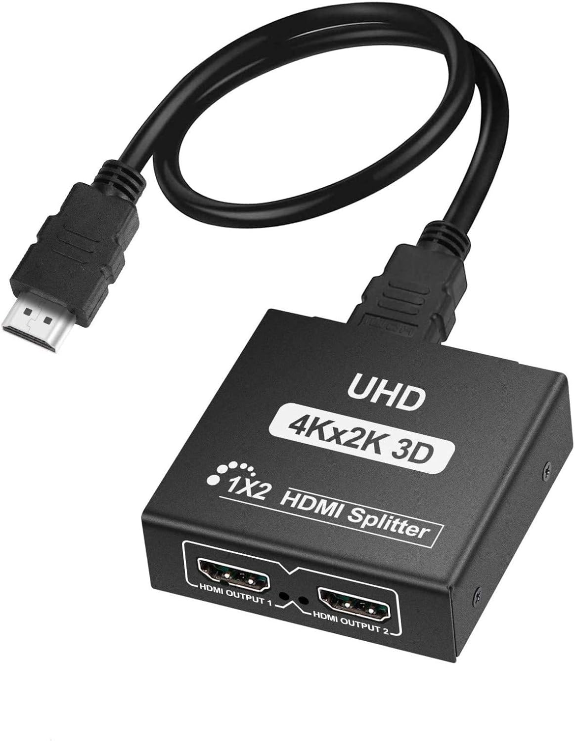 HDMI Splitter Adapter 1 in 2 Out HDMI Male to Dual HDMI Female Port Compatible with 4k 3D 2k 1080p Ultra HD Quality Video, Display at The Same Time Without Switching (Black)