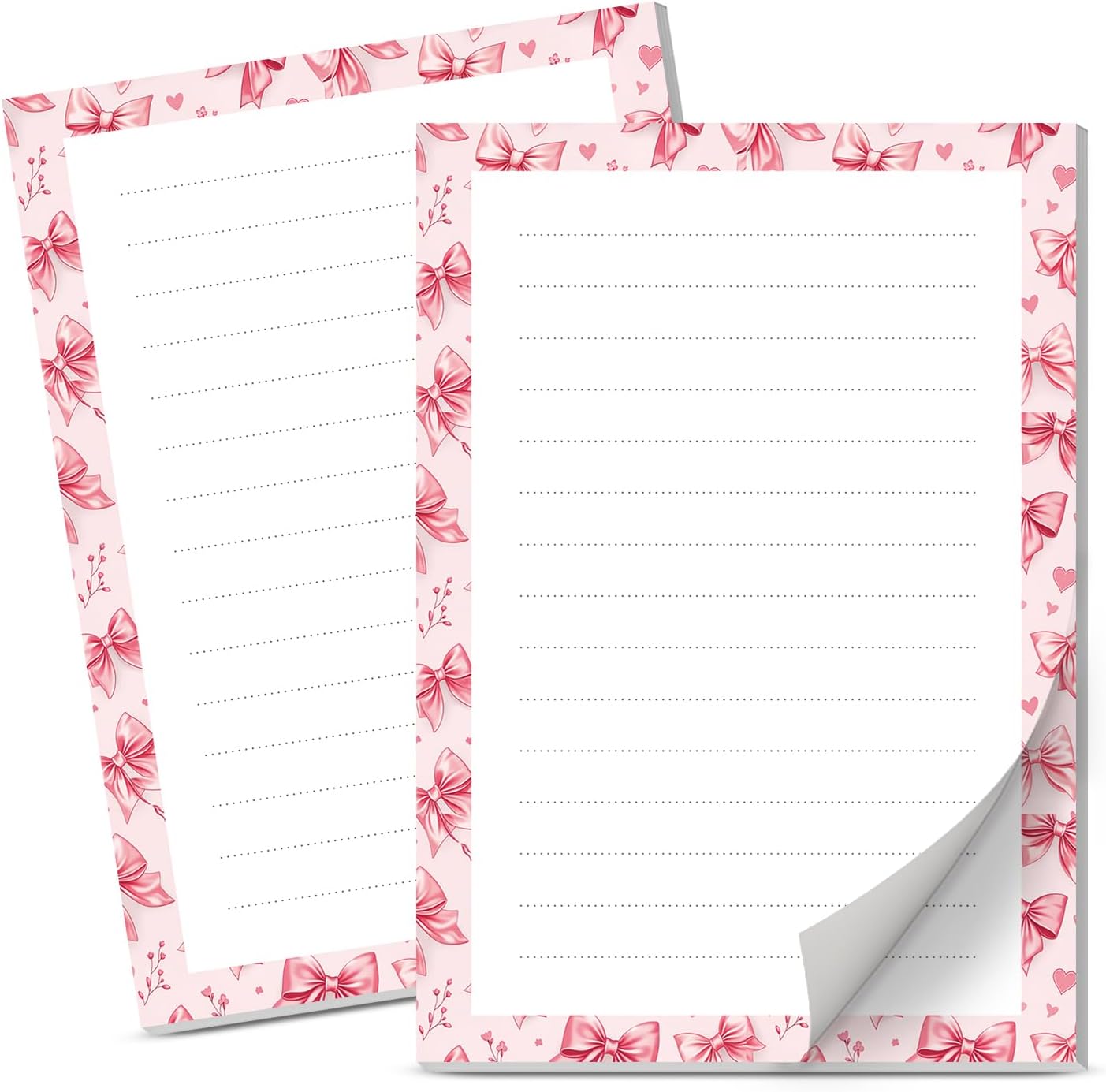 Lined Sticky Notes 4x6 in, 2 Pack Large Cute Notepads with Lines Self-Stick Note Pad, Funny Memo Pads Strong Adhesive for Office, Home Pink Cute Bowties