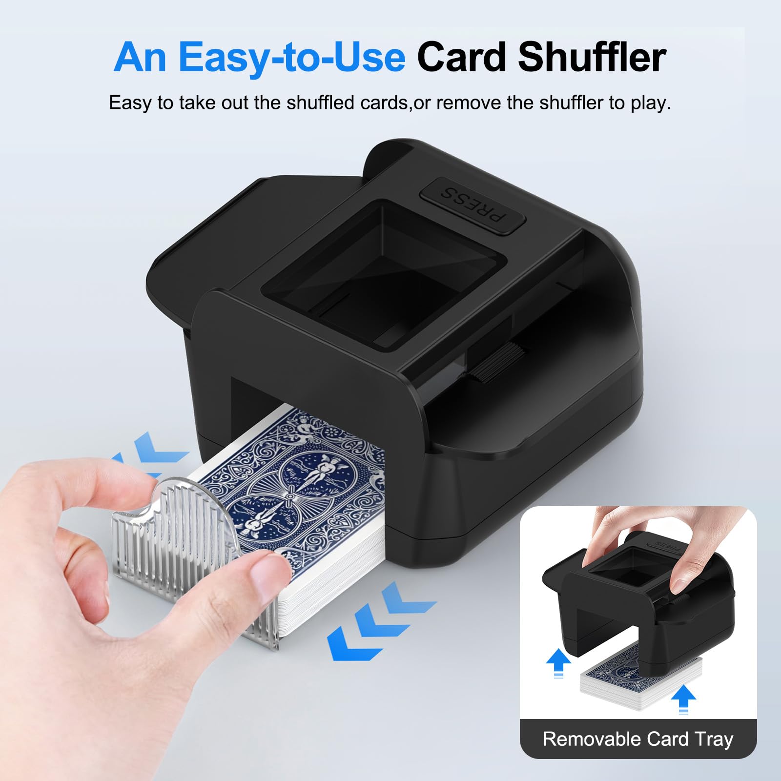 Automatic Card Shuffler|1-2 Deck Electric Card Shuffle Machine|Portable Rechargeable Batteries|for of Poker,Blackjack,UNO,Skip-BO,Phase 10 More Playing Shuffler for Home Game,Travel,Black