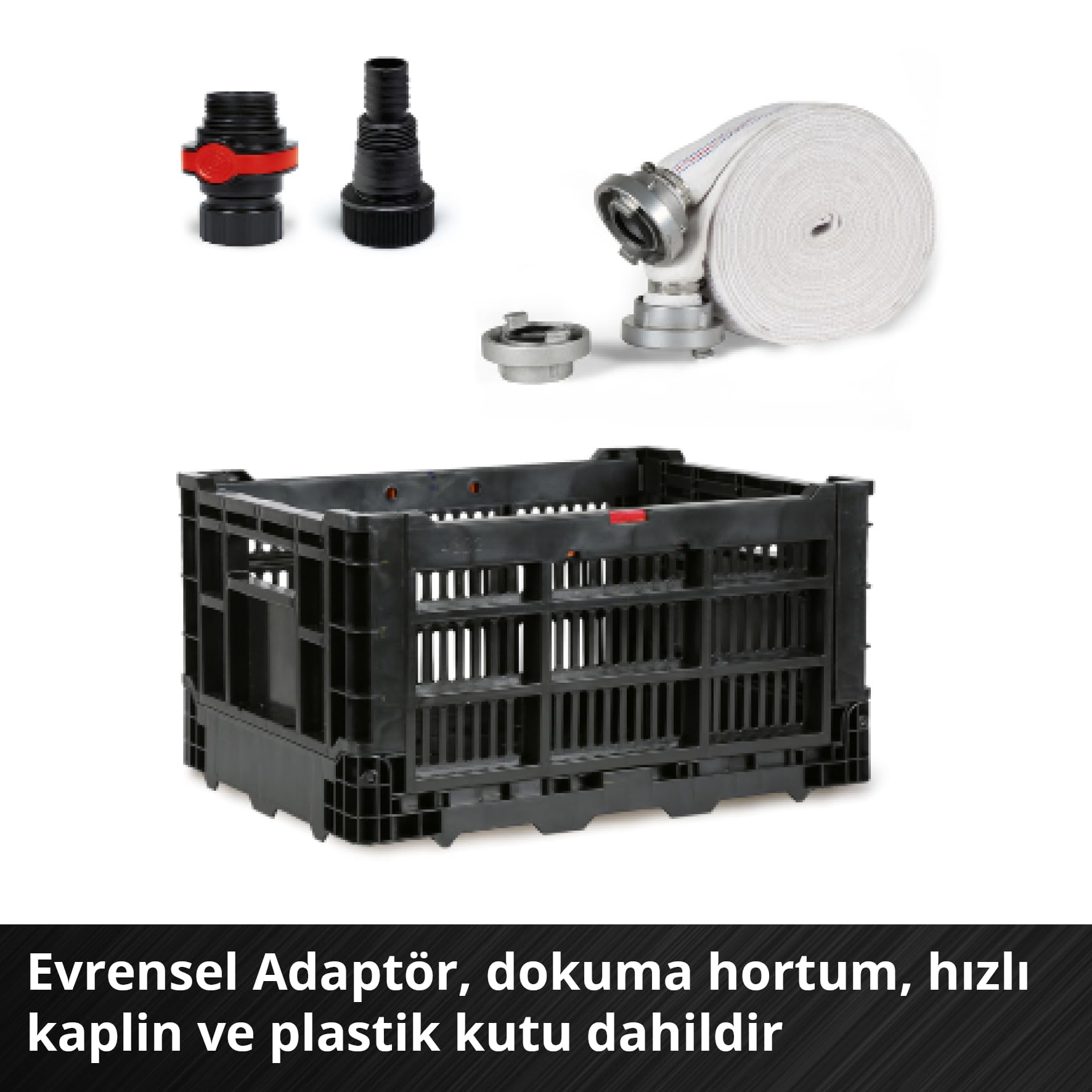 Einhell Zestaw nawadniający GE-DP 7535 N LL ECO (750 W, do Ø 35 mm wielkości cząstek obcych, maks. wydajność tłoczenia 18 500 l/h, w zestawie wąż z tkaniny 10 m, uniwersalny adapter, pudełko z