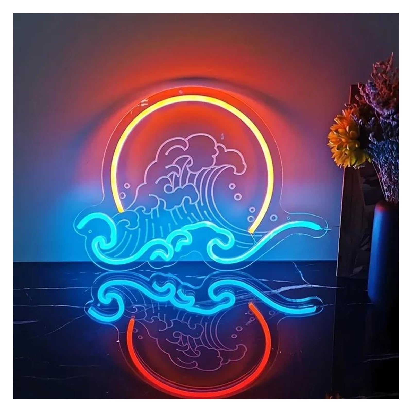 Shouxi B Sign Lamp Wave Neon Sign Sunrise Sunset Led Light Dimmable For Edroom Party Hotel Clu Home Irthday Wall Decor 43Cmx31cm