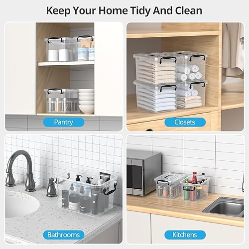 Miniatura 6 de Contenedores de almacenamiento de plástico con tapas, paquete de 6 contenedores de almacenamiento transparentes de 6 cuartos de galón con tapas,