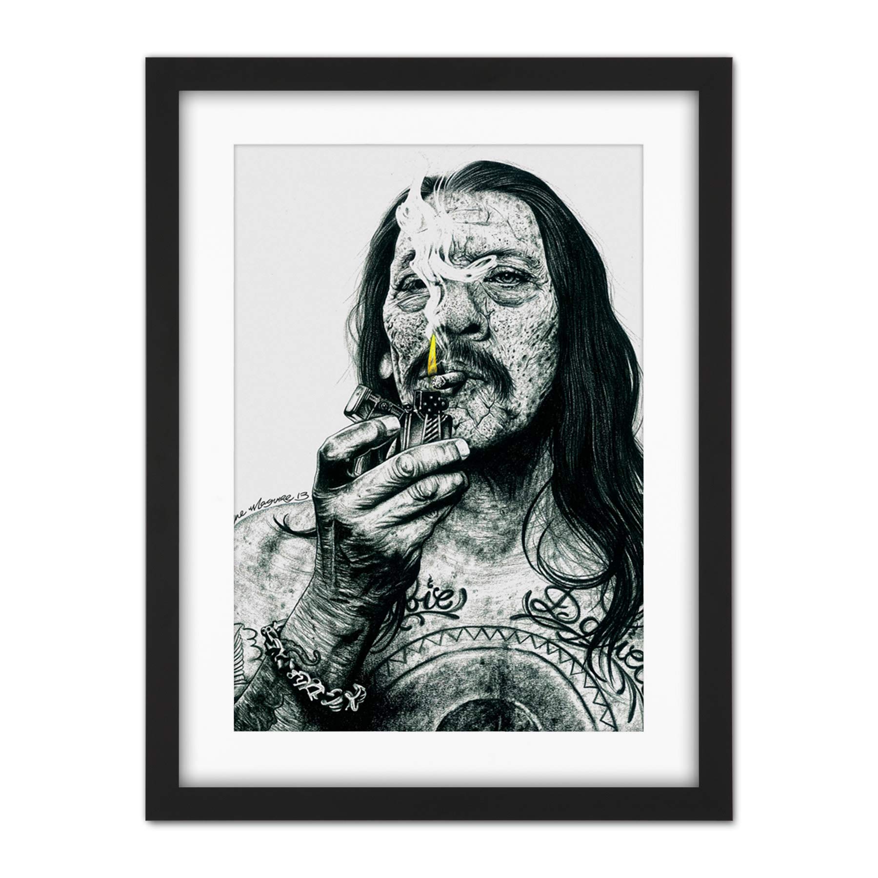 Wee Blue Coo Danny Trejo Tattoo Inked Ikons Wayne Maguire Artwork Framed Wall Art Print 18X24 Inch