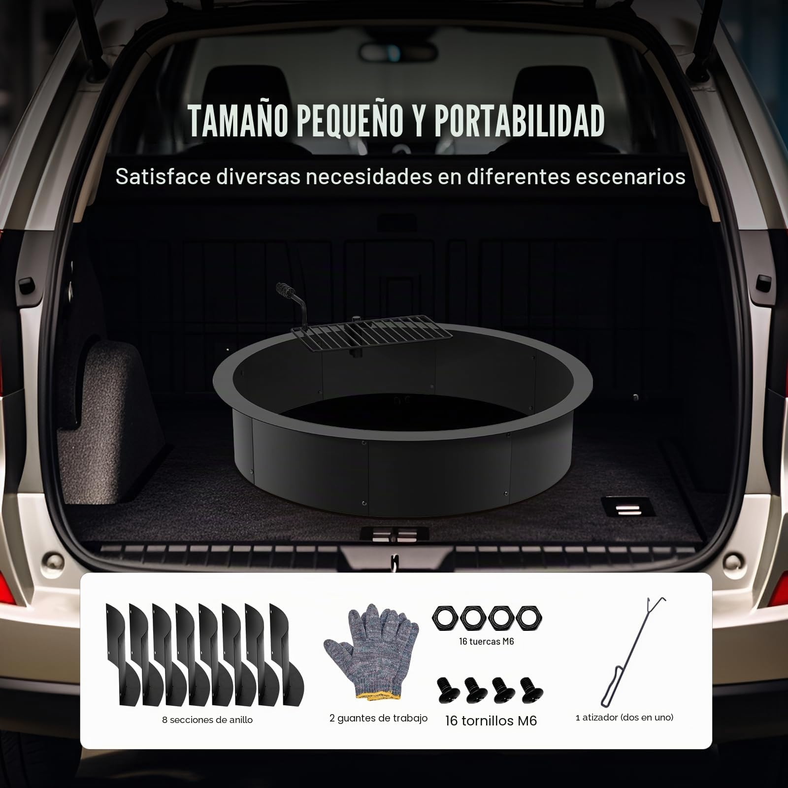 VEVOR Aro para Hoguera con Parrilla para Barbacoa Diámetro Exterior 1016 mm, Diámetro Interior 914,4 mm, Altura 215,9 mm, Revestimiento de Acero al Carbono, Anillo para Fogata sobre o en el Suelo