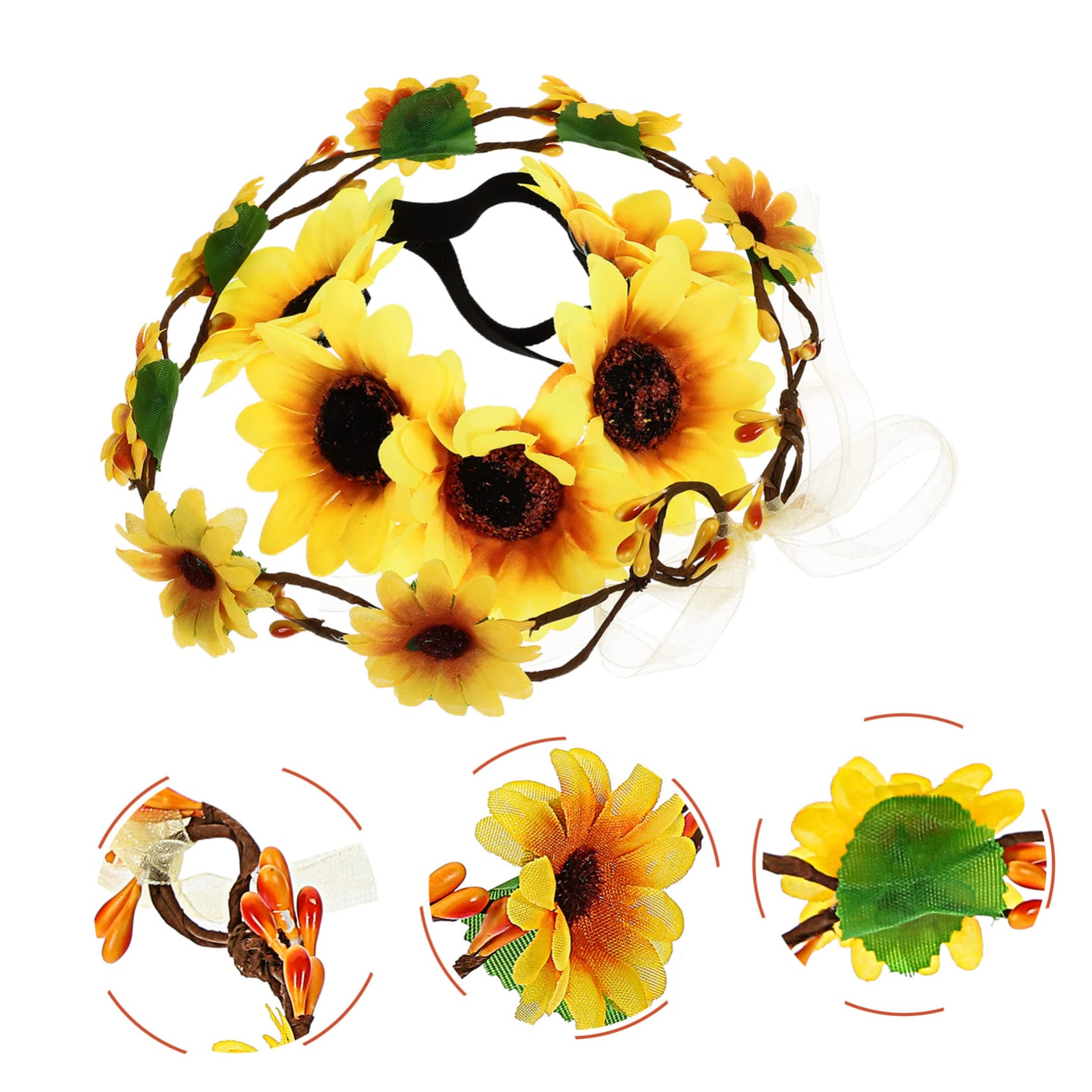 PLAFOPE Lot de 2 Bandeaux Tournesol en Tissu et Nylon Ruban Réglable, Coiffe Élégante et Généreuse pour Mariée ou Demoiselle D'honneur Plage et Mariage