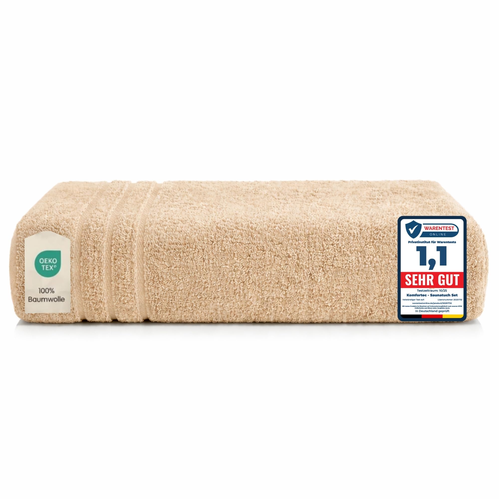 Komfortec Bath Towel 100 x 200 cm 100% Cotton Sauna Towel XXL Soft Large Terry Cloth Quick Drying Beige