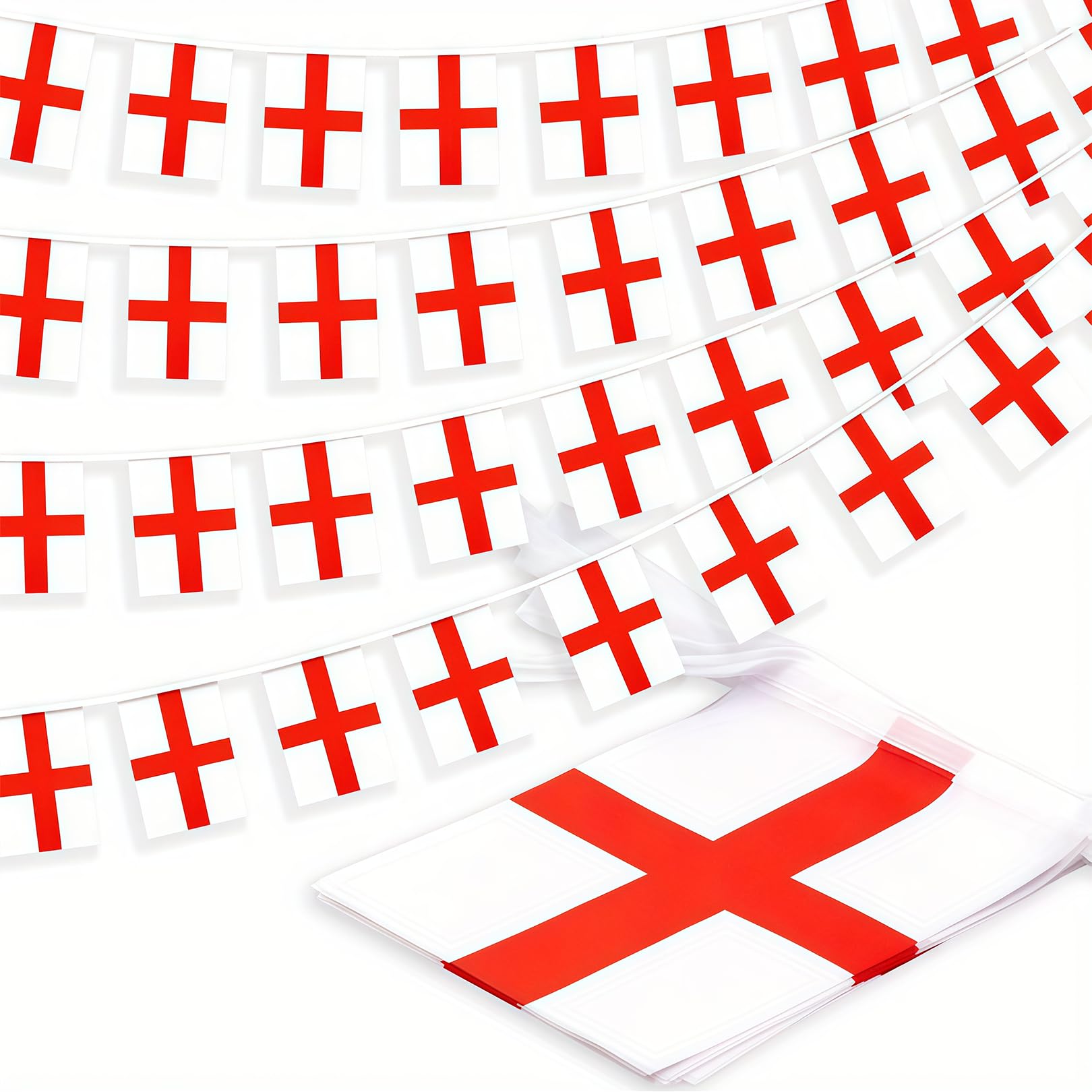 Solihigh England Flag Bunting,11m St Georges Flag Bunting with 30 Flags,14 x 21 cm Rectangle St George's Cross Banner for World Cup Football 2026 National Celebrations, Street Wall Decor