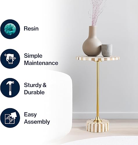 Miniatura 5 de JONATHAN Y END1004A Calix - Mesa auxiliar redonda contemporánea minimalista de metalresina de 23.5 pulgadas, mesa de bebidas marrón claroblanco para