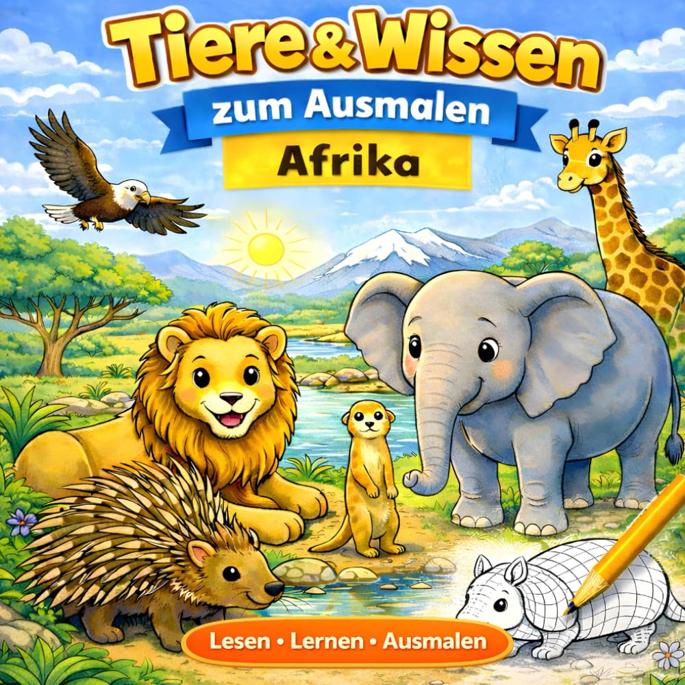 Tiere & Wissen zum Ausmalen - Afrika: Ein liebevoll gestaltetes Malbuch, das Wissen vermittelt.