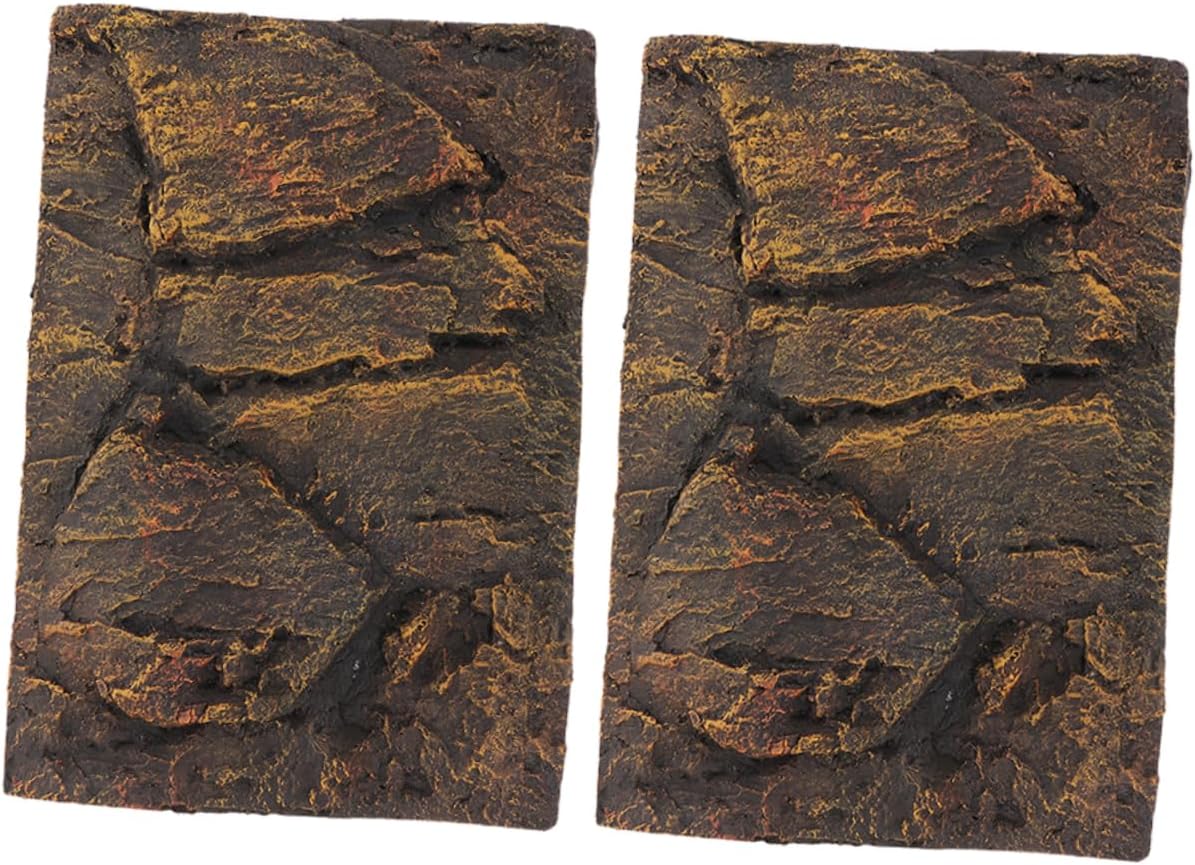 3D PU Material Reptile Tank Background Board 2pcs Turtle Aquarium Decorative Panel for Snake Habitat and Fish Tank Decoration