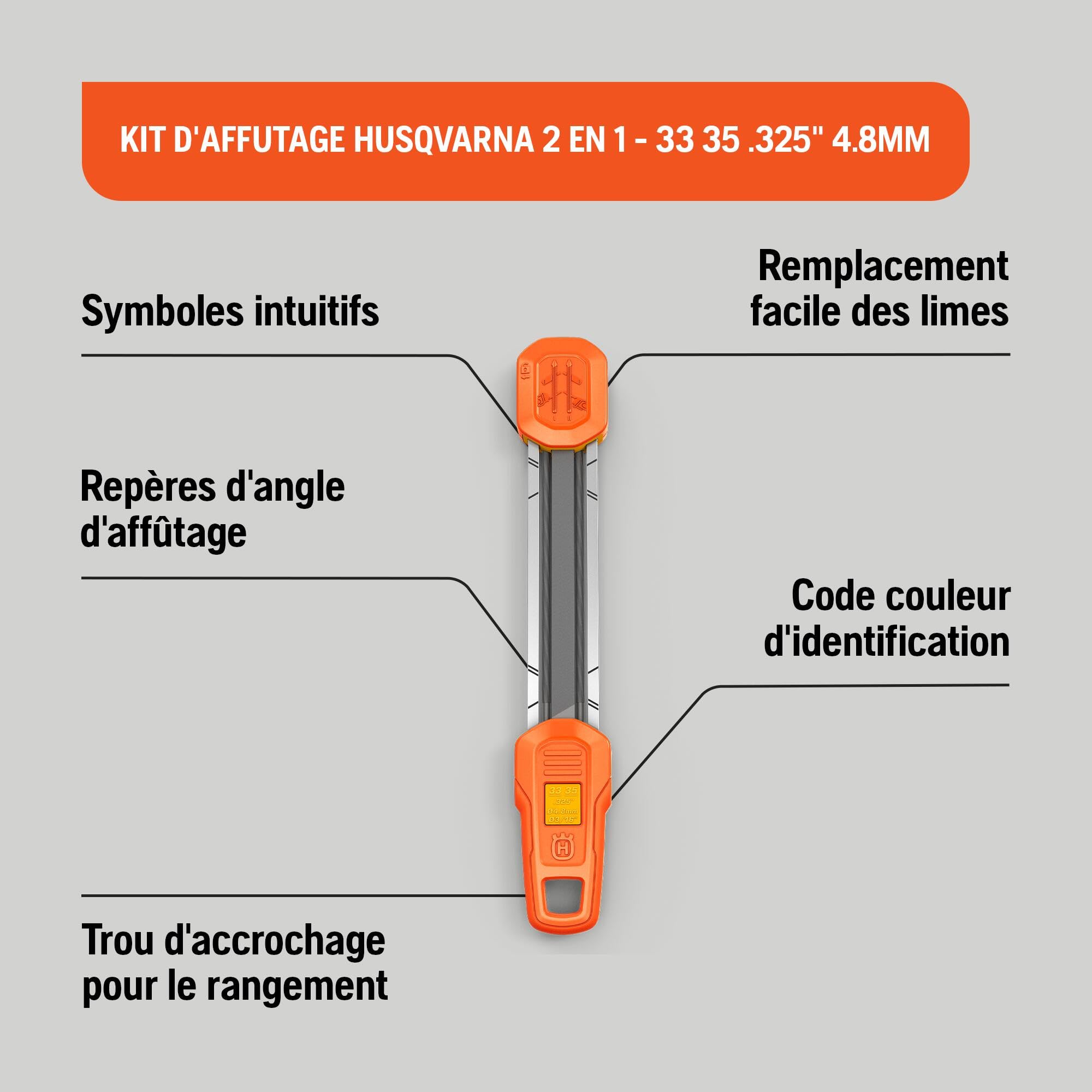 Husqvarna Kit de Lime 2-en-1 Équipement d'Origine, Affûtage Précis