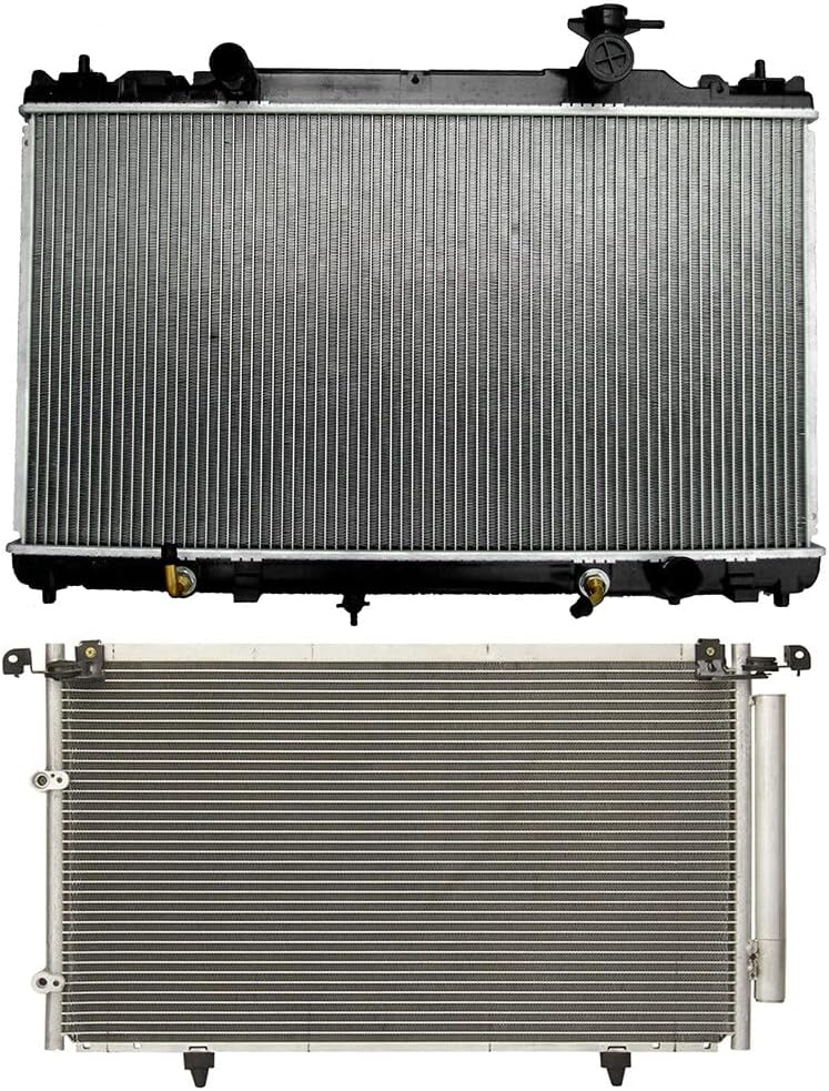 SCITOO Automotive Engine Radiator *1 & Condenser *1 Fit for 2004-2006 for Toyota for Camry 2.4L 2005-2008 for Toyota for Solara 2.4L, Automotive Radiator & AC Condenser Replacement, Car Radiator