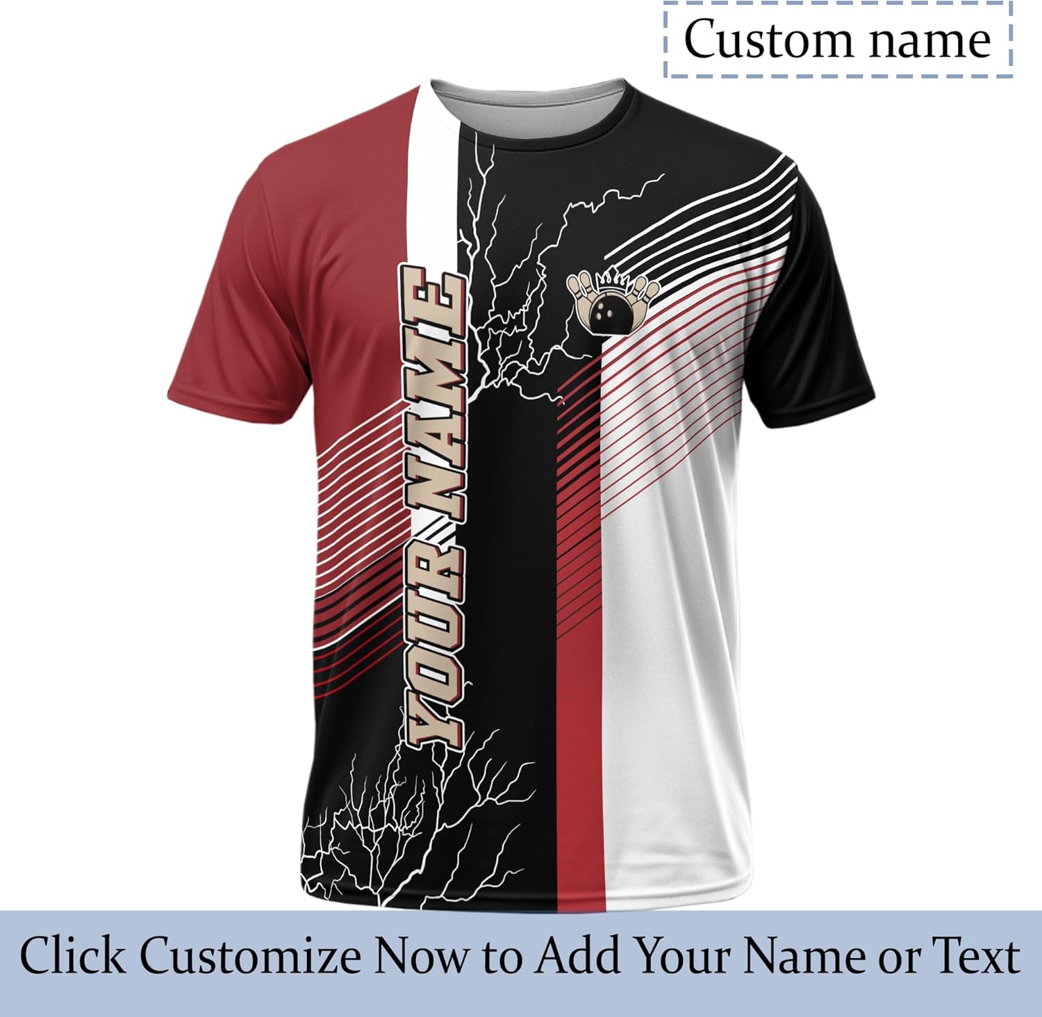 Generic Unisex Bowling T-Shirt Customized Sporty T Shirt for Bowler Printing Bowling Apparel, Black