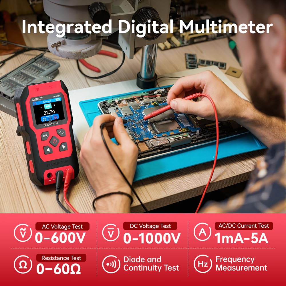 NOYAFA NF-8301 Kabelsuchgerät & Leitungssucher mit Digitalmultimeter, Unterirdischer Kabeldetektor, 8 Stufige Empfindlichkeit, Circuit Tracer für Wand, Sicherungs & Bewässerungskabel
