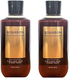Bath and Body Works For Men Bourbon 3-in-1 Hair, Face & Body Wash - Value Pack lot of 2 - Full Size (Freshwater)
