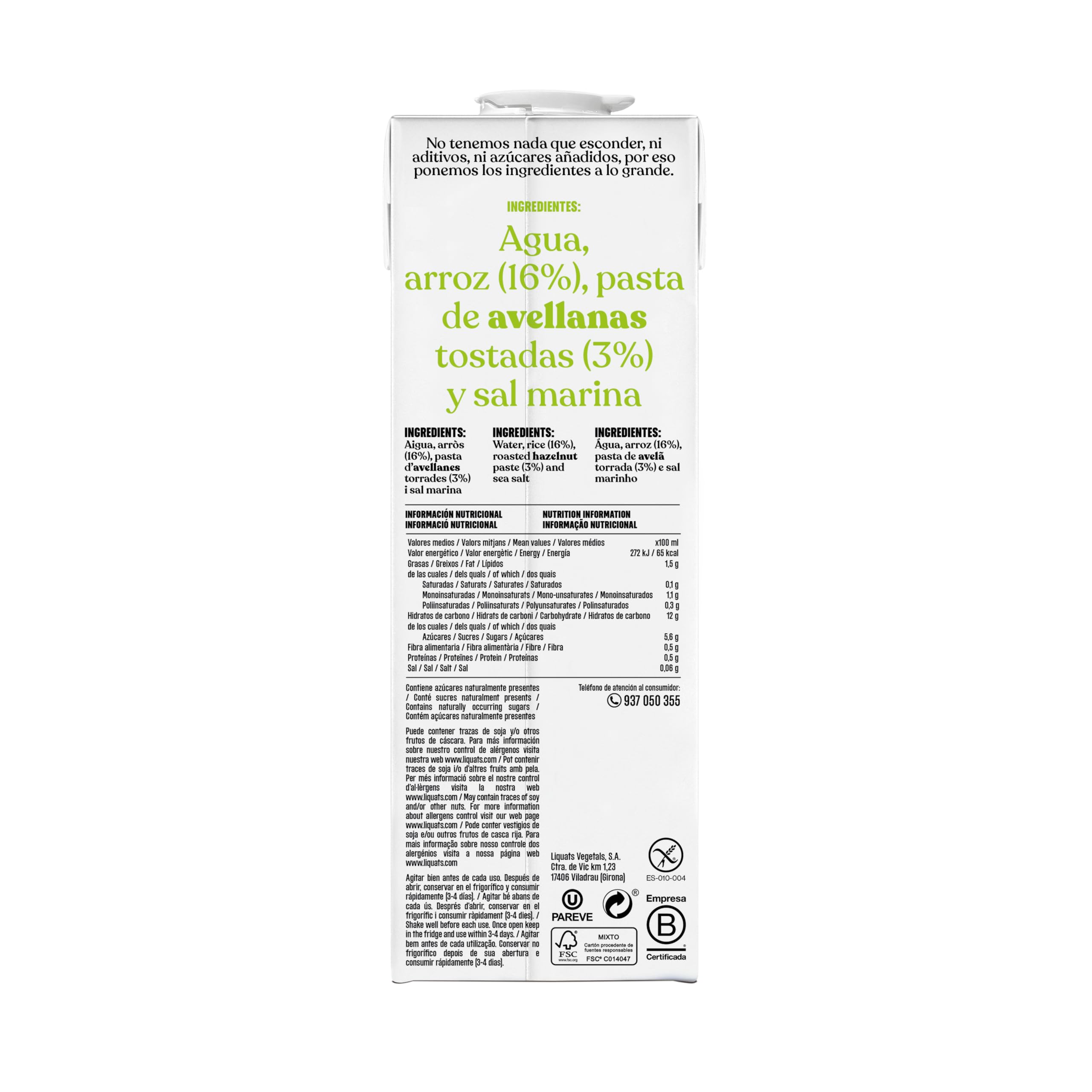 YOSOY Bebida de Arroz con Avellanas, Caja de 6 x 1L