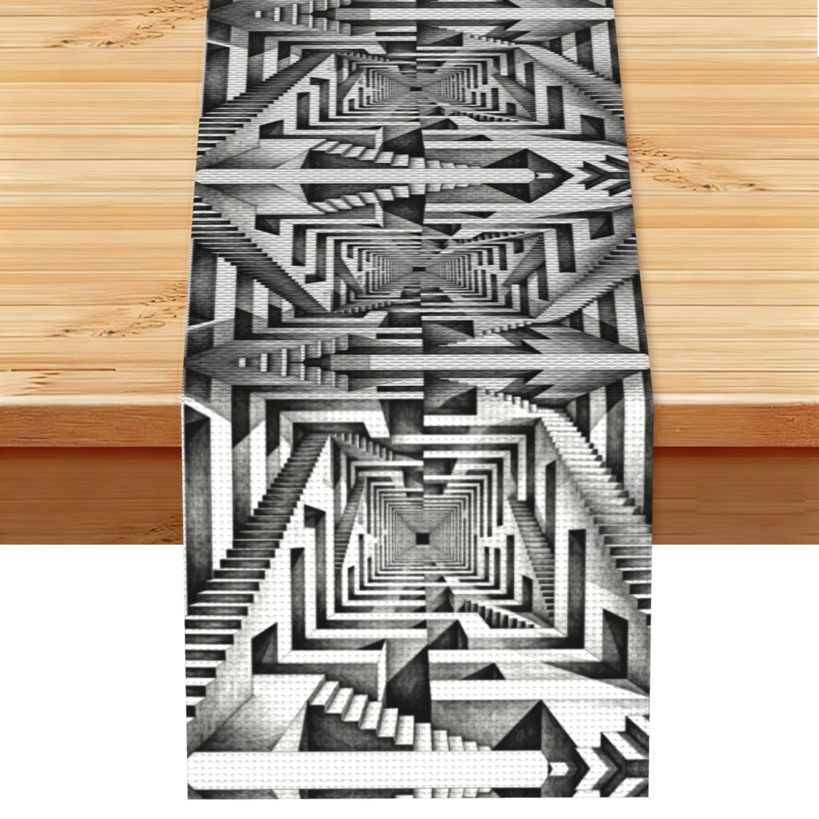maze Linen Look Table Runner 13x72-Wrinkle Resistant Farmhouse Style for Dining Table Decor