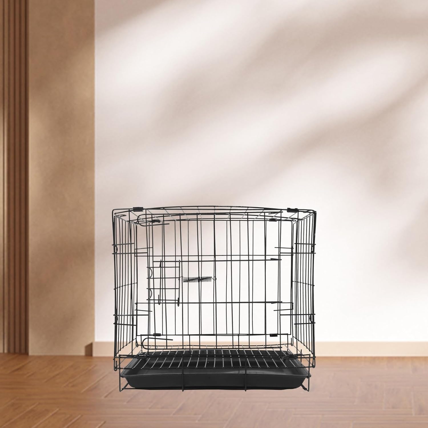 Small Dog Travel Carrier Foldable Crate with Ventilated Structure and Detachable Tray, Metal Wire Pet Transport Cage for Indoor and Home Use, Preventing Pets from Escaping