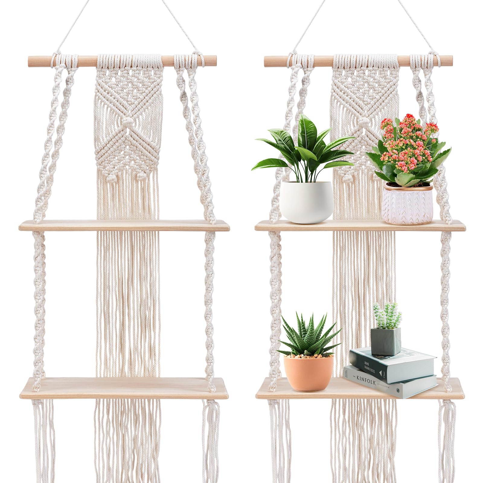Étagère Murale Macrame : Dites Adieu aux Murs Vides avec ces Étagères Flottantes (4 pièces)